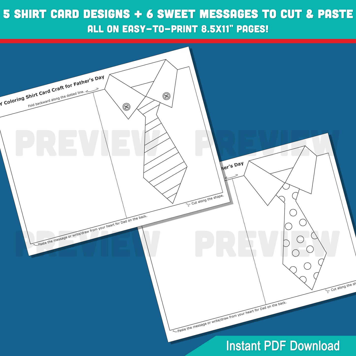 Create a Special Gift for Dad – DIY Father’s Day Shirt Card Coloring Activity with 5 Designs & 6 Messages, Print & Craft Together