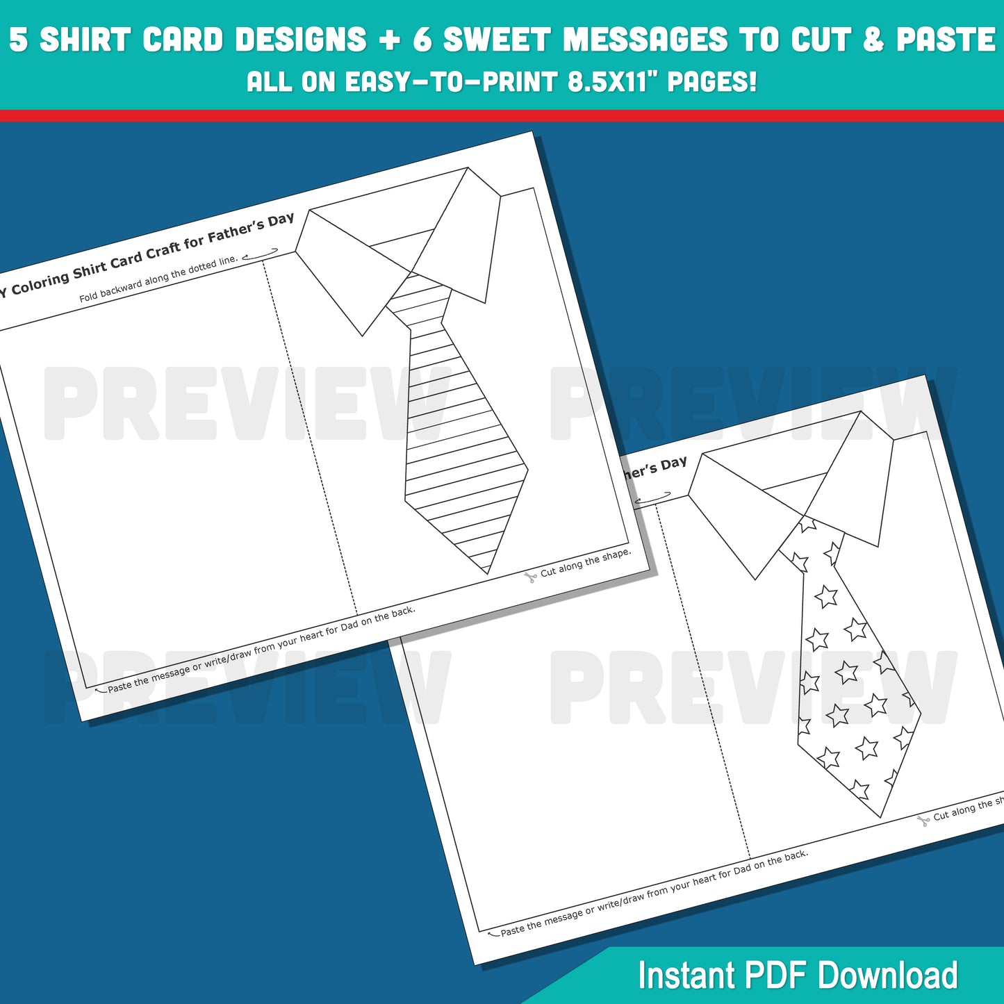 Create a Special Gift for Dad – DIY Father’s Day Shirt Card Coloring Activity with 5 Designs & 6 Messages, Print & Craft Together