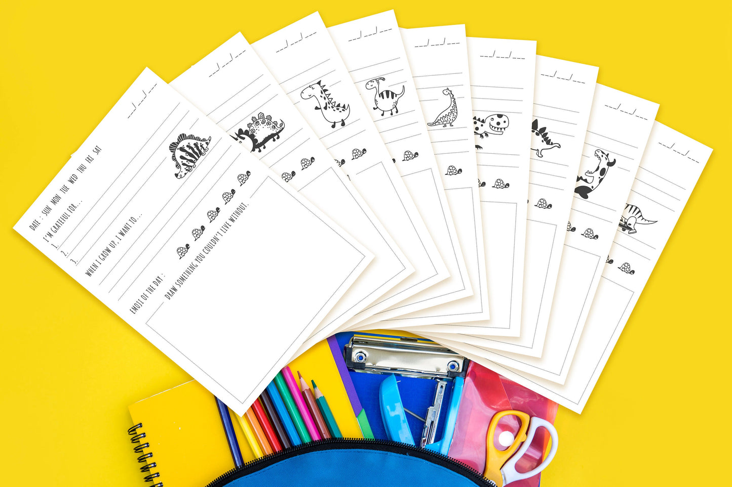 The Dino Gratitude Journal for Kids. Printable PDF in A4, A5, US Trade, US Letter Sizes. 128 Pages, Each page Not the same, Dinosaur Journal