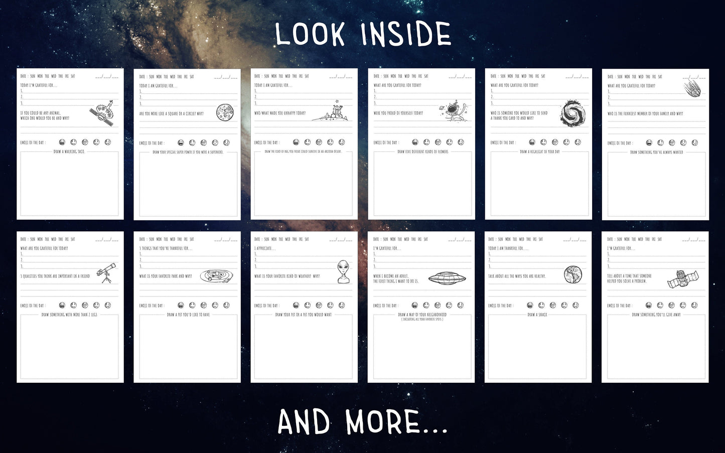 Gratitude Journal for Boys. Printable PDF in A4, A5, US Trade, US Letter Sizes. 128 Pages, Each page Not the same, Instant Download, Space