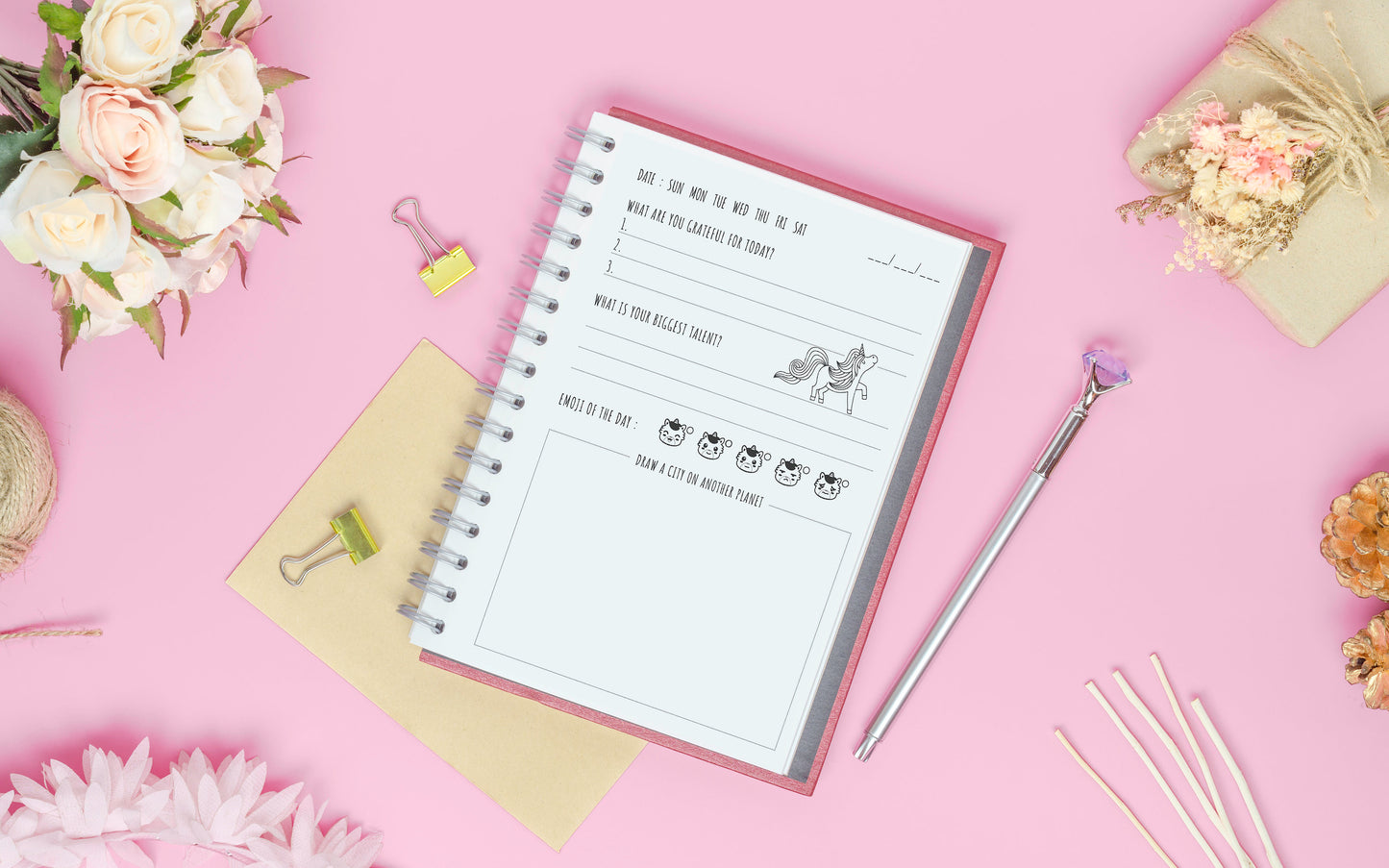 Unicorn Gratitude Journal for Kids/Girls. Printable PDF in A4, A5, US Trade, US Letter Sizes. 128 Pages, Each page Not the same