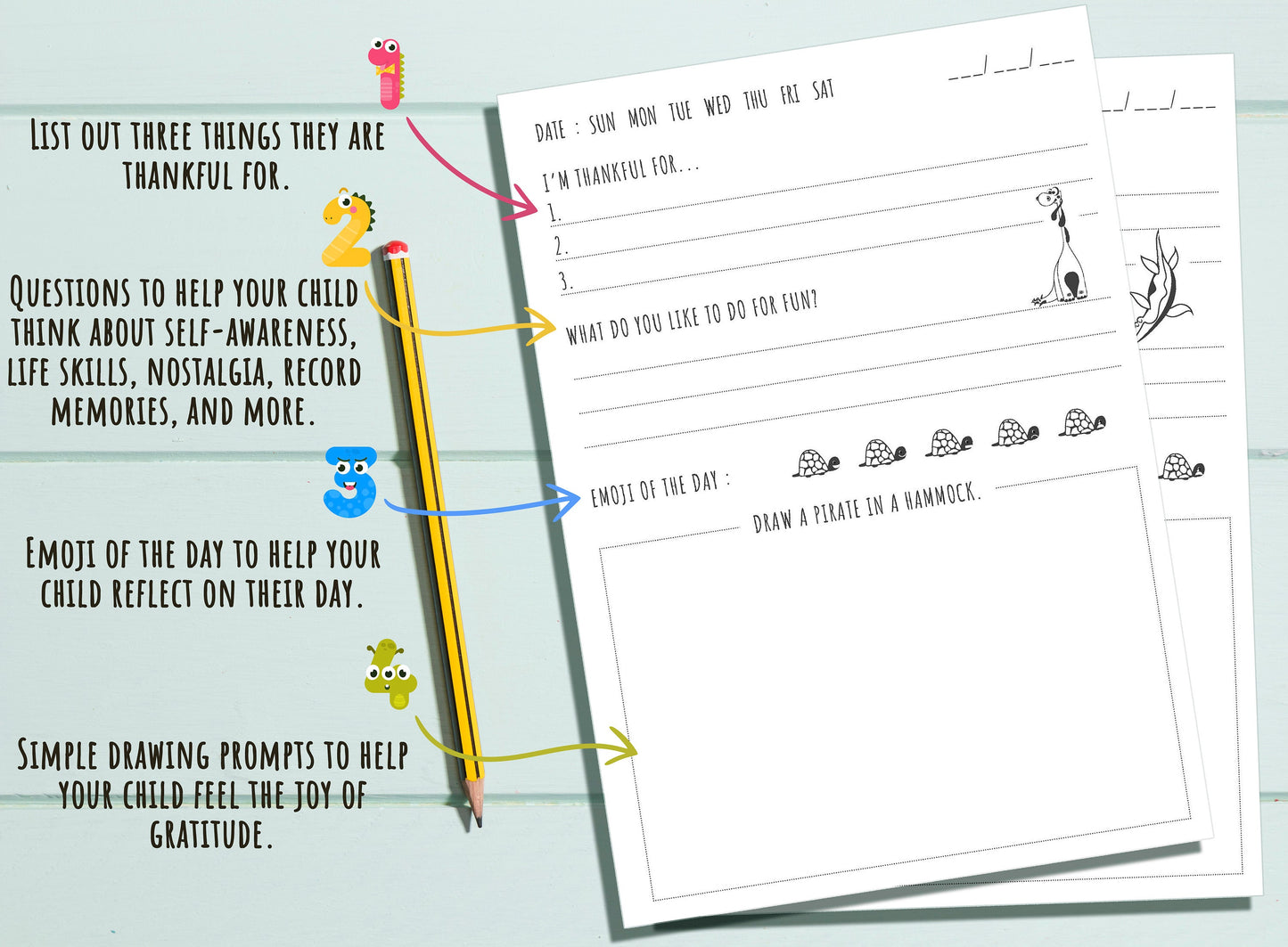The Dino Gratitude Journal for Kids. Printable PDF in A4, A5, US Trade, US Letter Sizes. 128 Pages, Each page Not the same, Dinosaur Journal