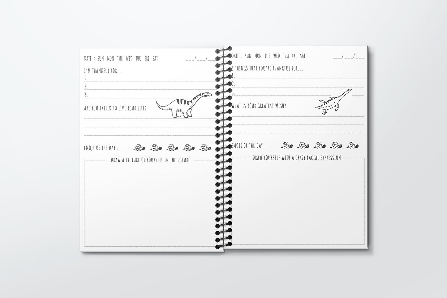 The Dino Gratitude Journal for Kids. Printable PDF in A4, A5, US Trade, US Letter Sizes. 128 Pages, Each page Not the same, Dinosaur Journal
