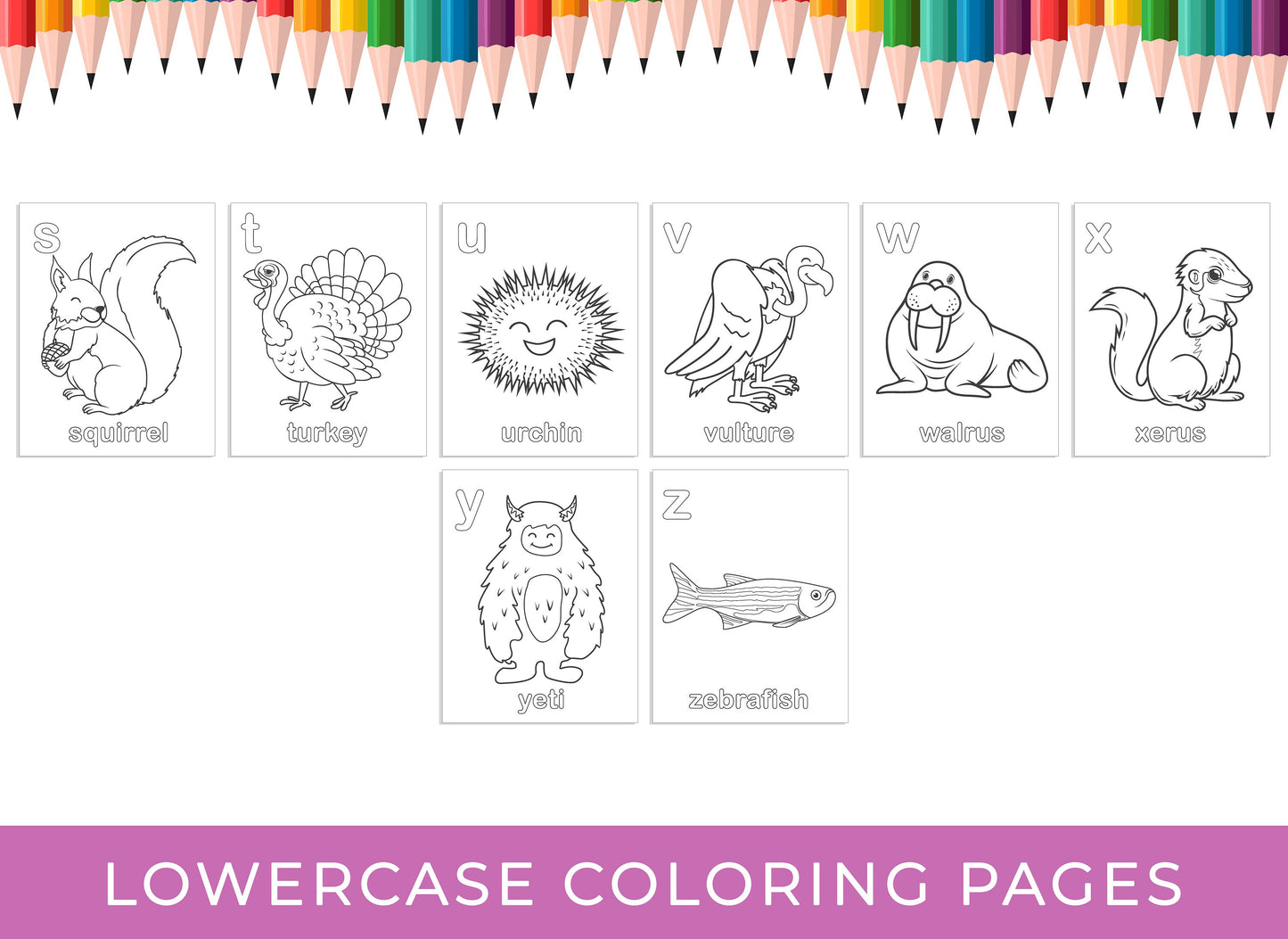 Alphabet Coloring Pages - 52 Printable Animal Alphabet Coloring Pages for Kids, Boys, Girls and Baby, Upper Case and Lower Case Letters A-Z.
