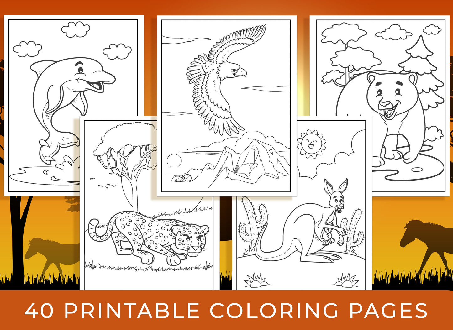 Animal Coloring Pages - 40 Printable Animal Coloring Pages for Boys, Girls, Teens, Kids, Animal Birthday Party Activity, Kids Birthday Party