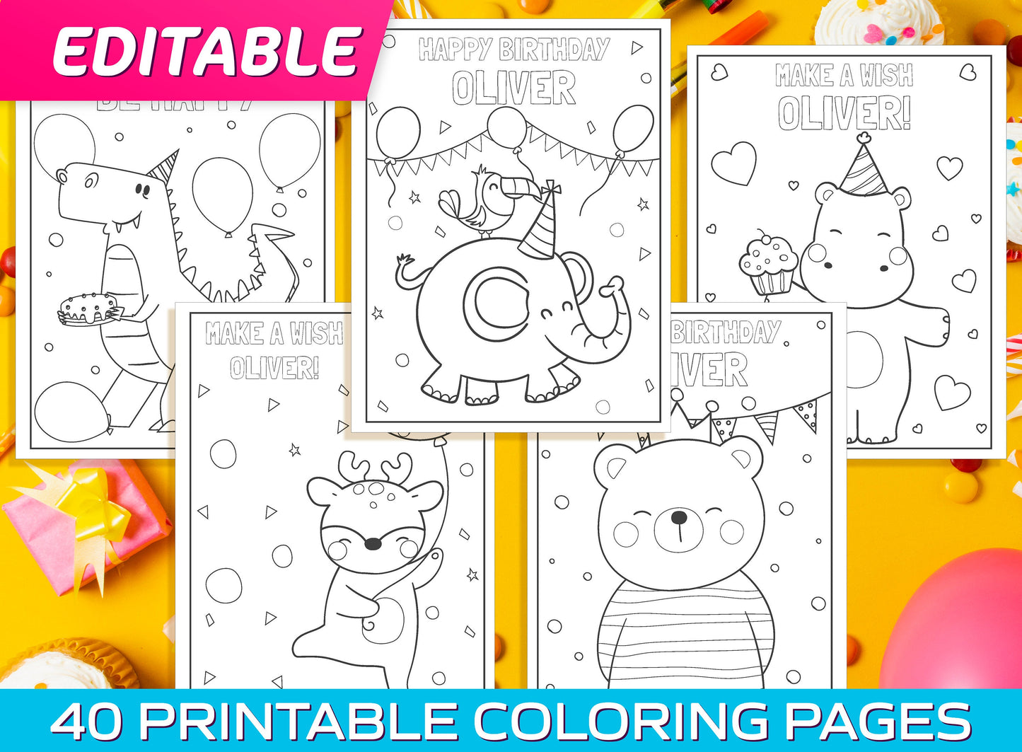 Editable Birthday Coloring Pages - 40 Printable & Editable Birthday Coloring Pages for Kids, Boys, Girls. Free Invitation + Thank You Card.