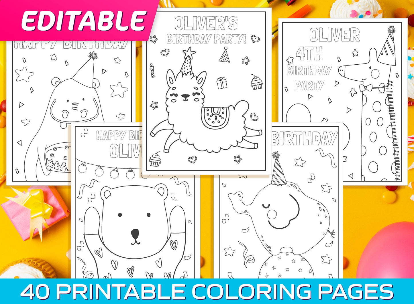 Editable Birthday Coloring Pages - 40 Printable & Editable Birthday Coloring Pages for Kids, Boys, Girls. Free Invitation + Thank You Card.