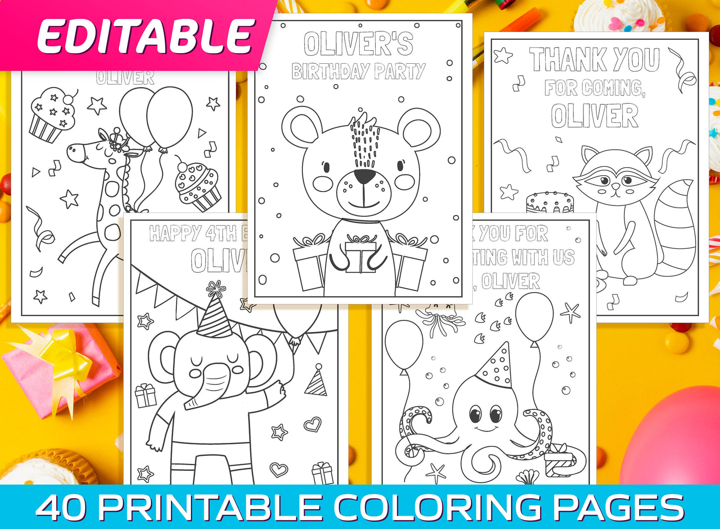 Editable Birthday Coloring Pages - 40 Printable & Editable Birthday Coloring Pages for Kids, Boys, Girls. Free Invitation + Thank You Card.