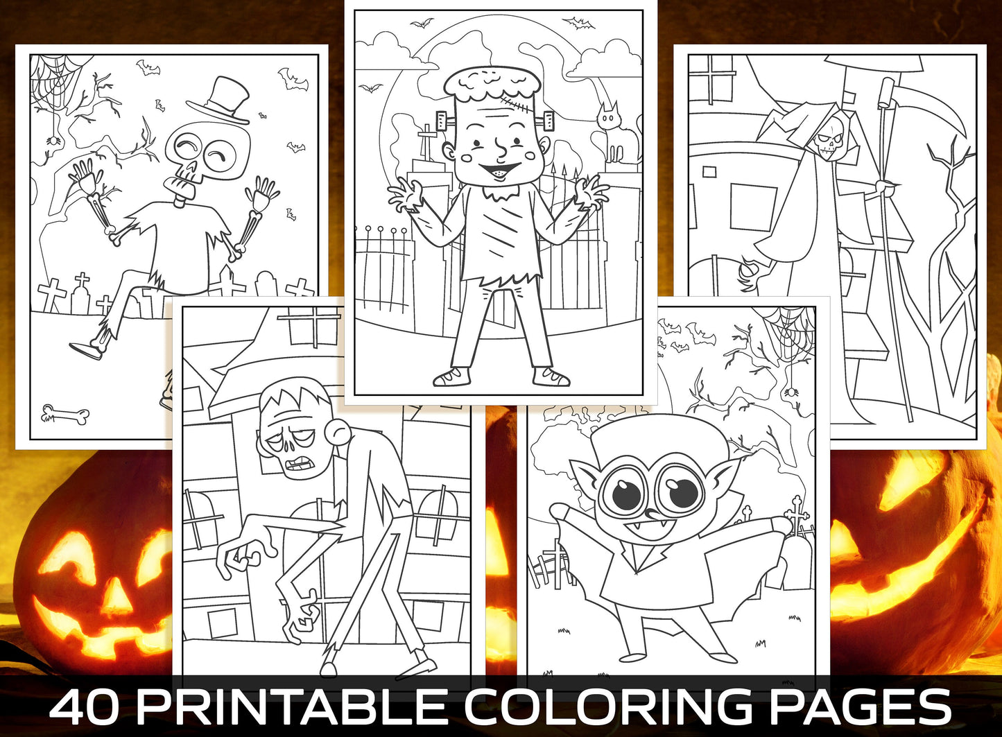 Halloween Activities for Kids, 40 Printable Coloring Pages for Kids, Boys, Girls, Teens. Halloween Party Activity, Kids Coloring Book, PDF
