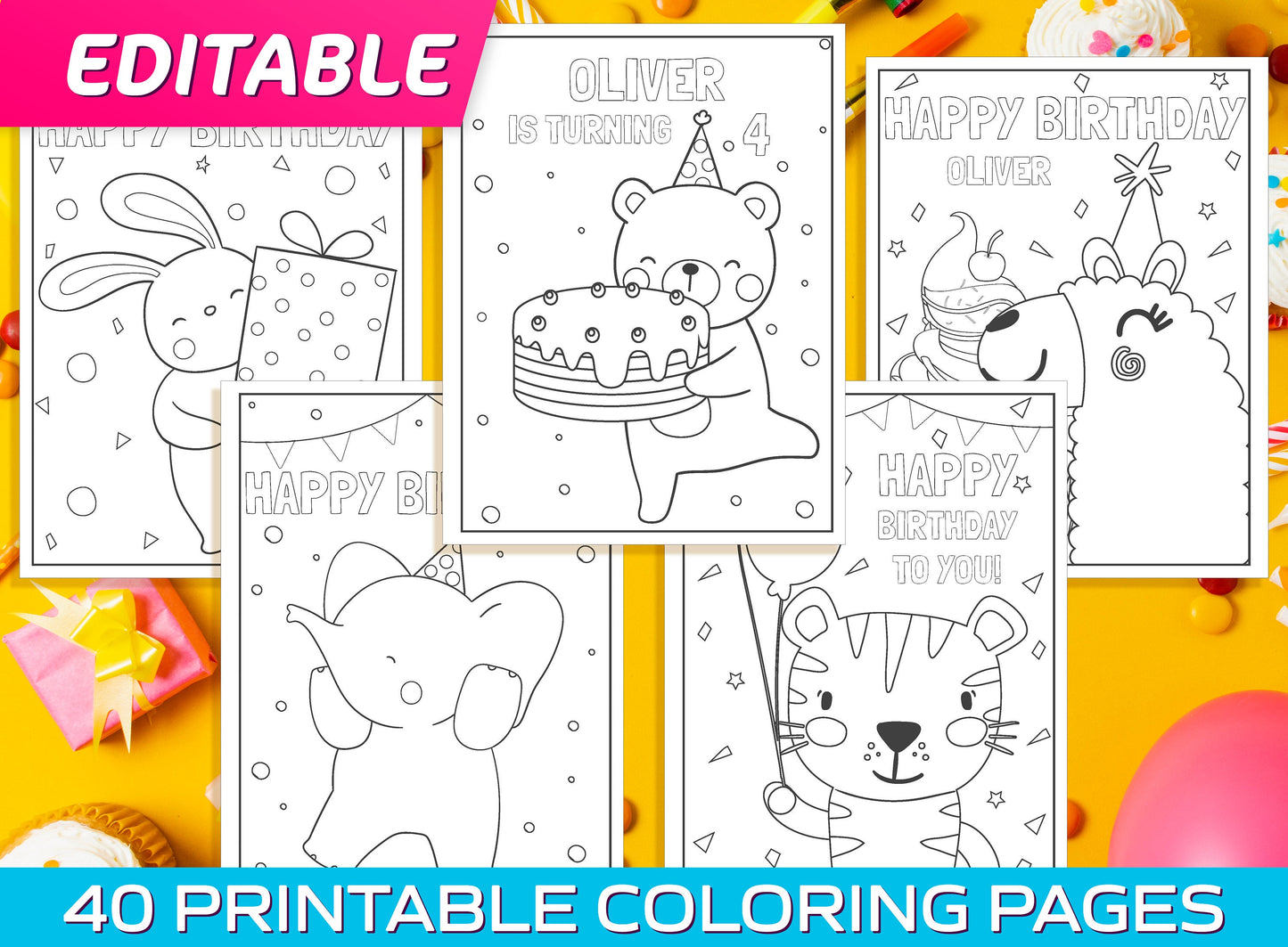 Editable Birthday Coloring Pages - 40 Printable & Editable Birthday Coloring Pages for Kids, Boys, Girls. Free Invitation + Thank You Card.
