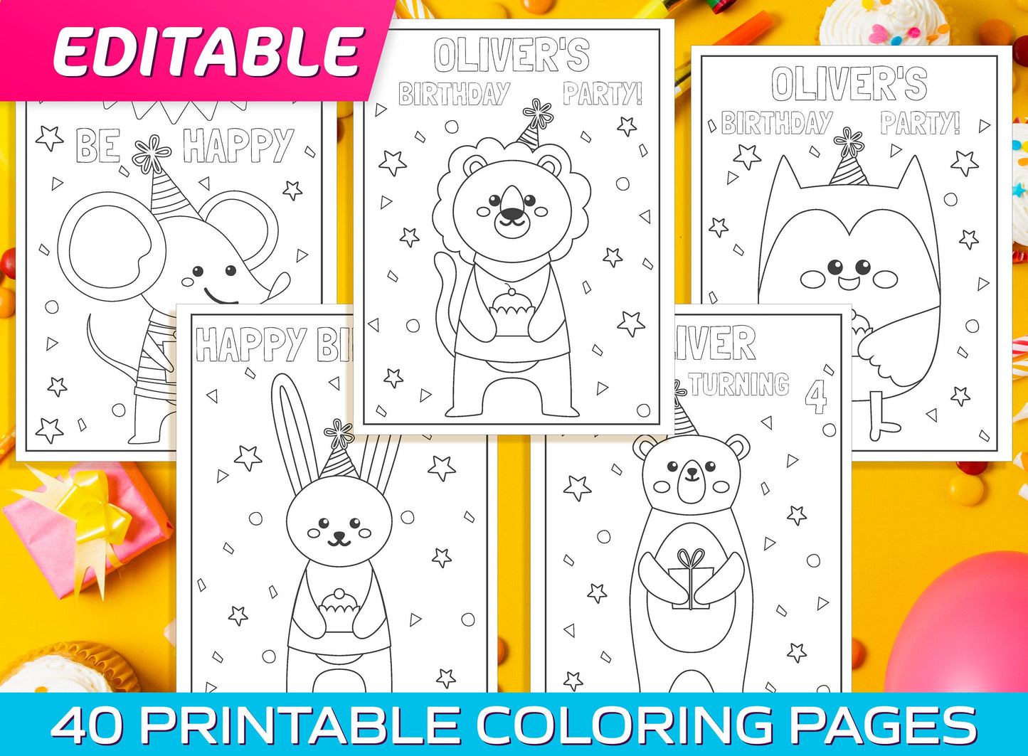 Editable Birthday Coloring Pages - 40 Printable & Editable Birthday Coloring Pages for Kids, Boys, Girls. Free Invitation + Thank You Card.