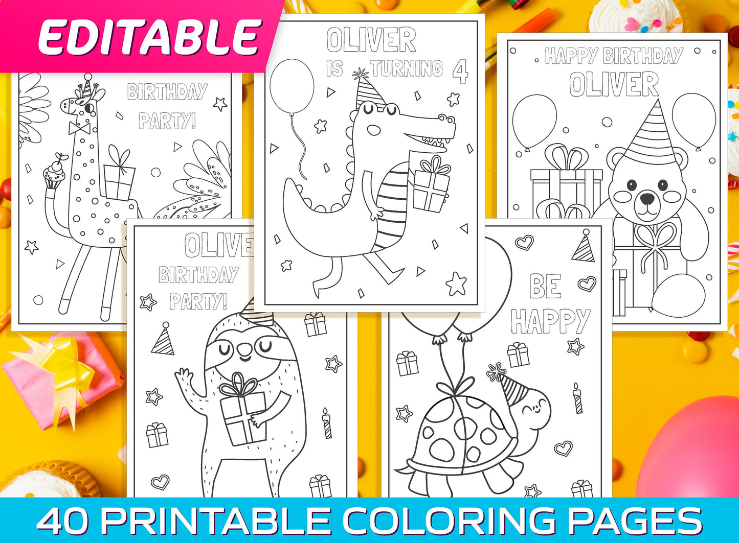 Editable Birthday Coloring Pages - 40 Printable & Editable Birthday Coloring Pages for Kids, Boys, Girls. Free Invitation + Thank You Card.
