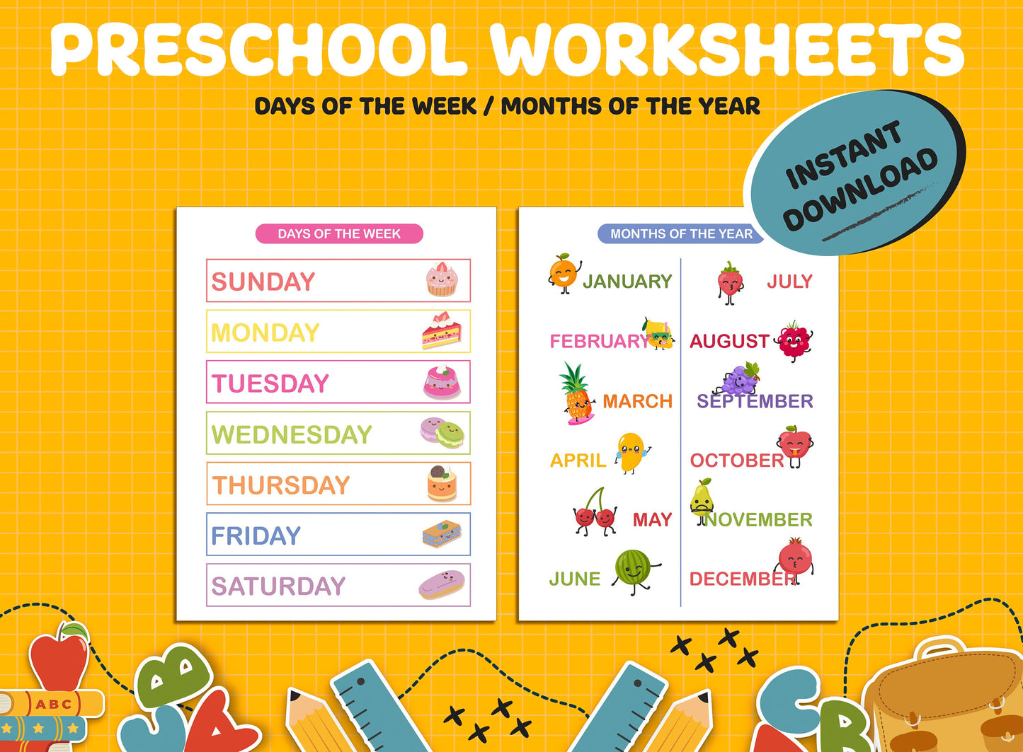 Preschool Worksheets 100+26 Printable Worksheets, Kids Activities, Preschool Learning, Alphabet, Tracing, Numbers, Shapes, Toddler Workbook.