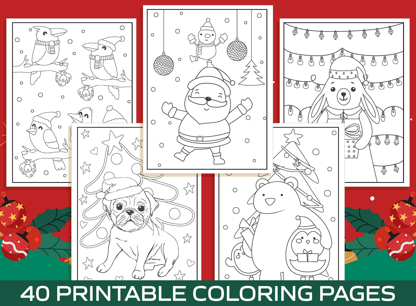 Christmas Coloring Pages - 40 Printable Christmas Coloring Pages for Kids, Boys, Girls, Teens. Christmas Party Activity, Christmas Gift.