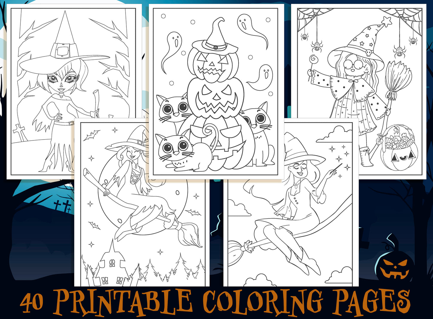 Witch Coloring Pages - 40 Printable Witch Coloring Pages for Kids, Girls, Boys, Teens. Witch & Halloween Party Activity - Instant Download.