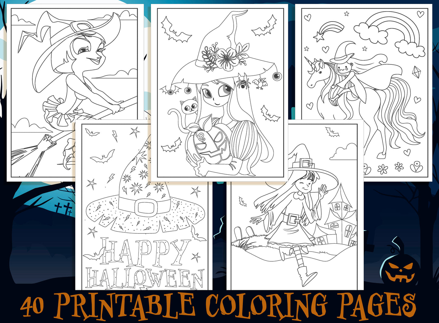 Witch Coloring Pages - 40 Printable Witch Coloring Pages for Kids, Girls, Boys, Teens. Witch & Halloween Party Activity - Instant Download.