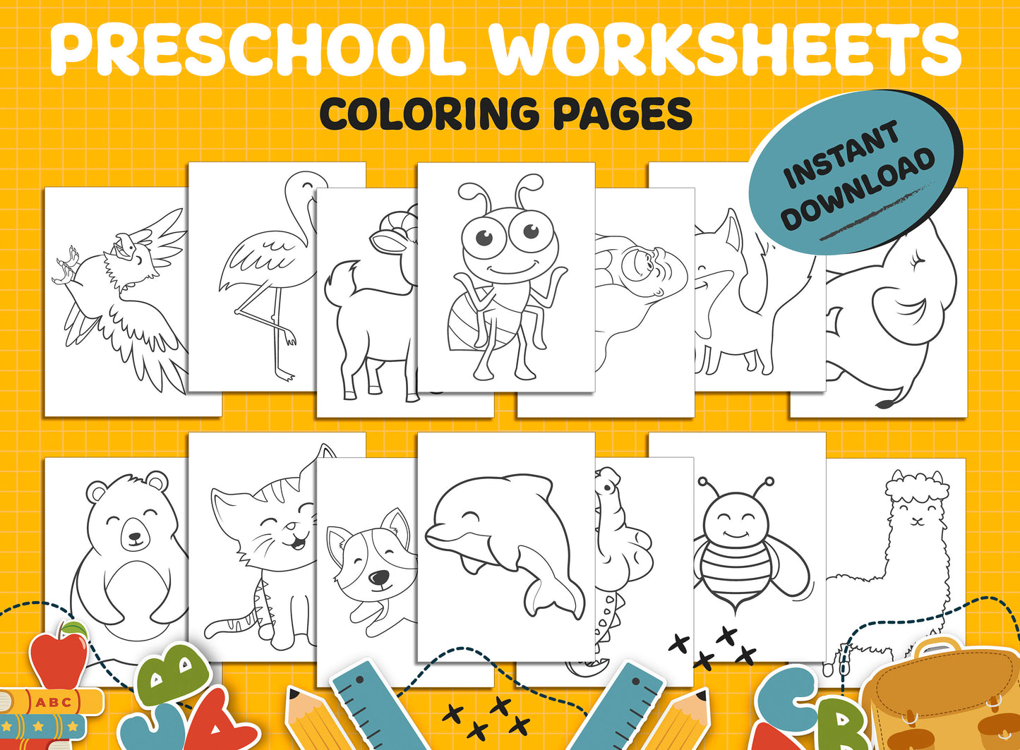 Preschool Worksheets 100+26 Printable Worksheets, Kids Activities, Preschool Learning, Alphabet, Tracing, Numbers, Shapes, Toddler Workbook.