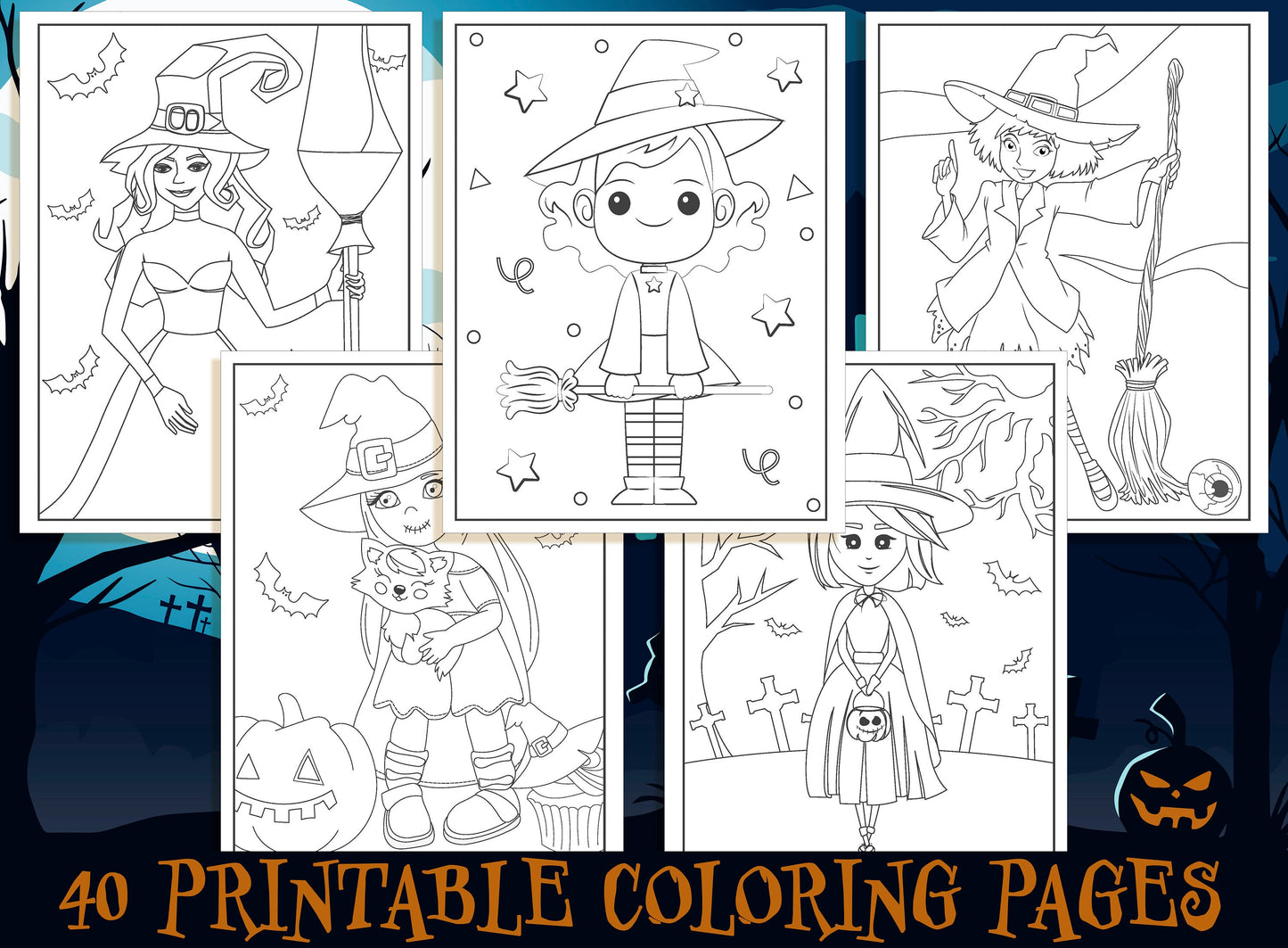 Witch Coloring Pages - 40 Printable Witch Coloring Pages for Kids, Girls, Boys, Teens. Witch & Halloween Party Activity - Instant Download.