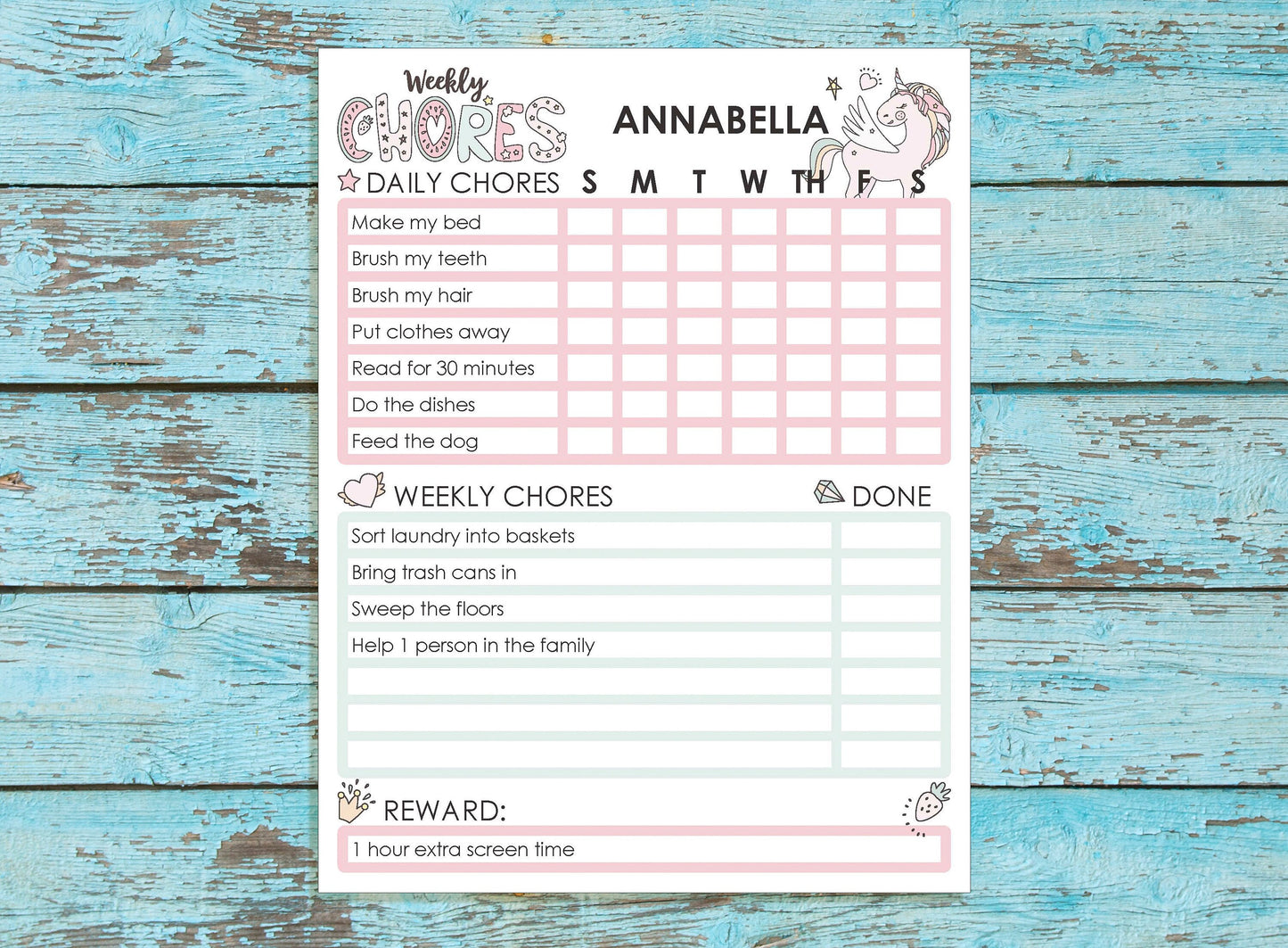 Chore Chart for Kids, Editable/Printable Chore Chart for Kids, Child Responsibility, Boys & Girls To Do List, Reward Chart, Instant Download