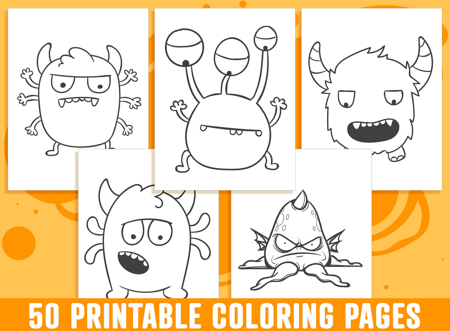 Monster Coloring Pages - 50 Printable Monster Coloring Pages for Kids, Boys, Girls, Teens. Monster Party Activity - Instant Download.