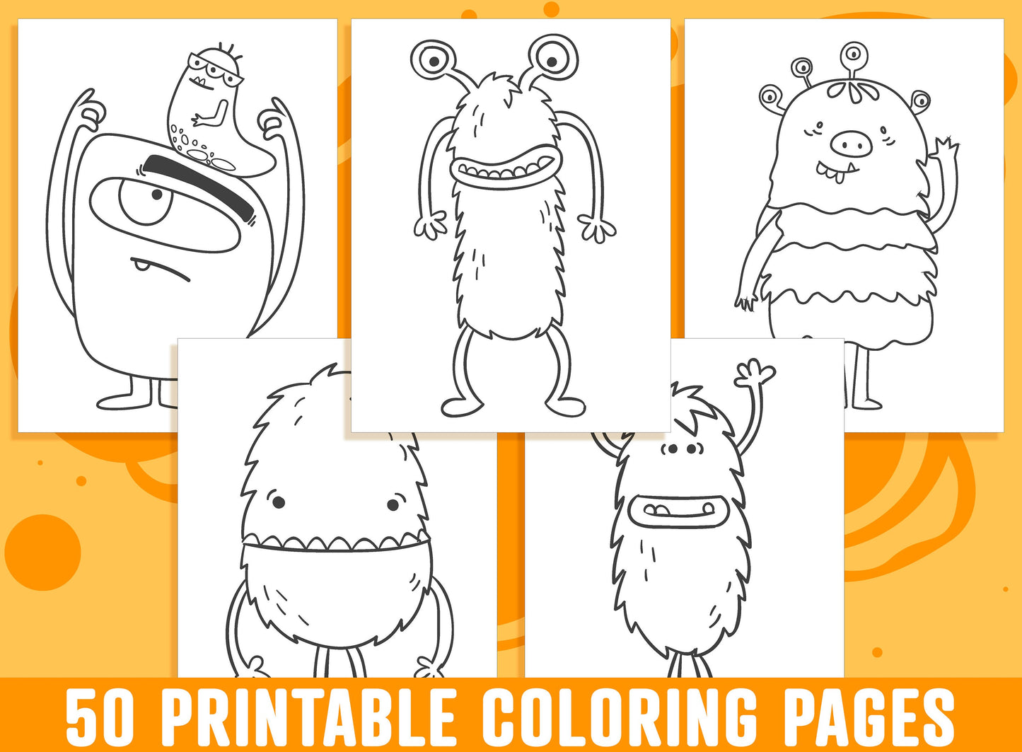 Monster Coloring Pages - 50 Printable Monster Coloring Pages for Kids, Boys, Girls, Teens. Monster Party Activity - Instant Download.