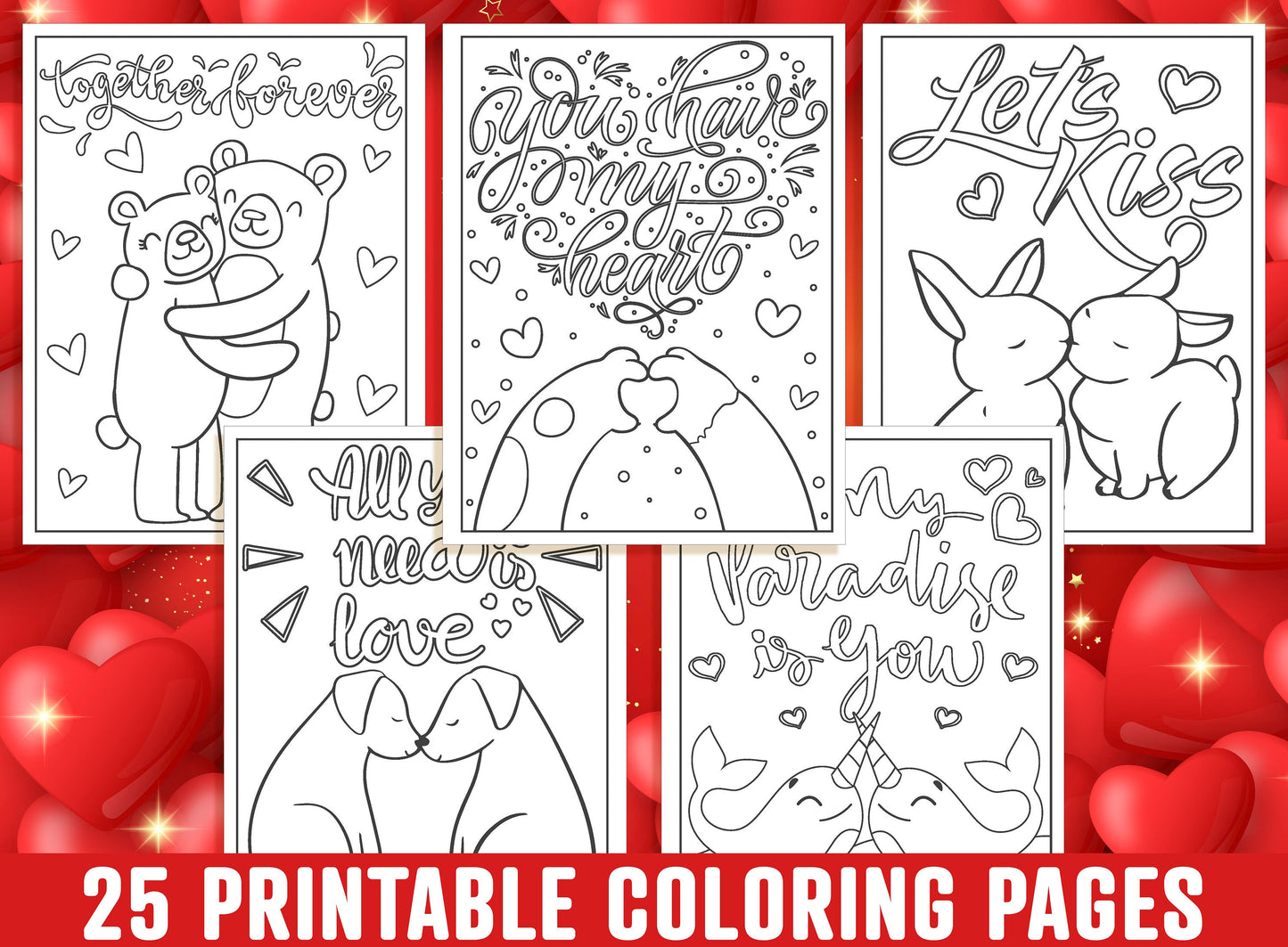 Valentine's Day Coloring Pages, 25 Printable Valentine Coloring Pages for Kids, Boys, Girls, Teens, Adults, Valentine Party Activity.