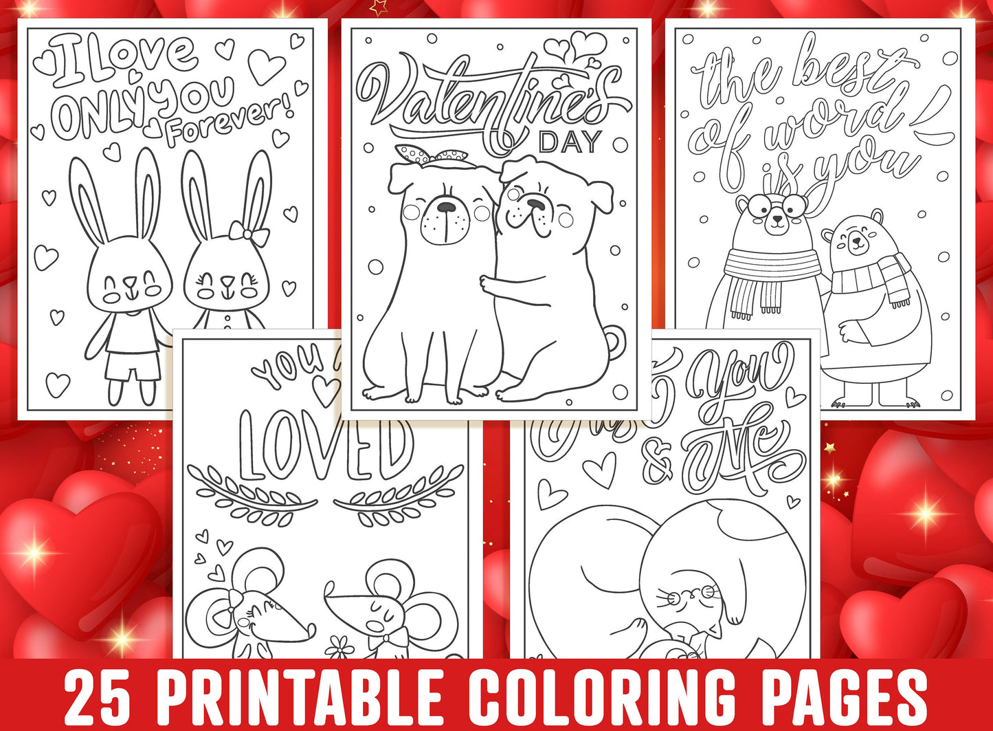 Valentine's Day Coloring Pages, 25 Printable Valentine Coloring Pages for Kids, Boys, Girls, Teens, Adults, Valentine Party Activity.