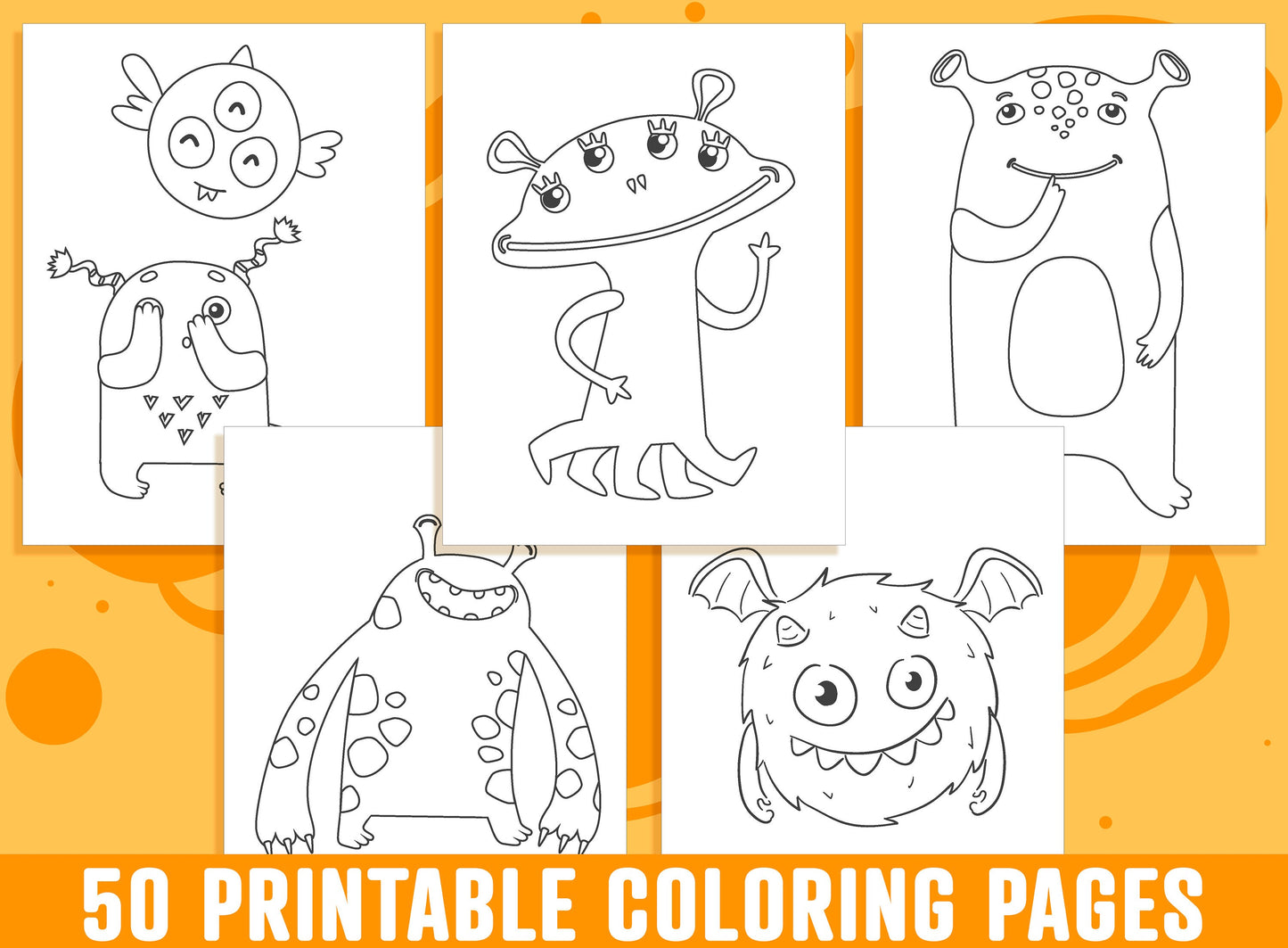 Monster Coloring Pages - 50 Printable Monster Coloring Pages for Kids, Boys, Girls, Teens. Monster Party Activity - Instant Download.