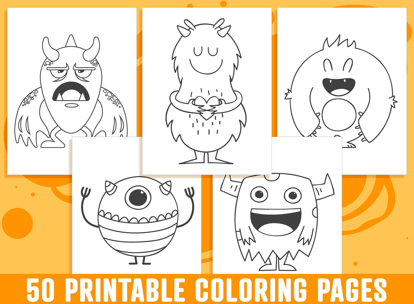 Monster Coloring Pages - 50 Printable Monster Coloring Pages for Kids, Boys, Girls, Teens. Monster Party Activity - Instant Download.