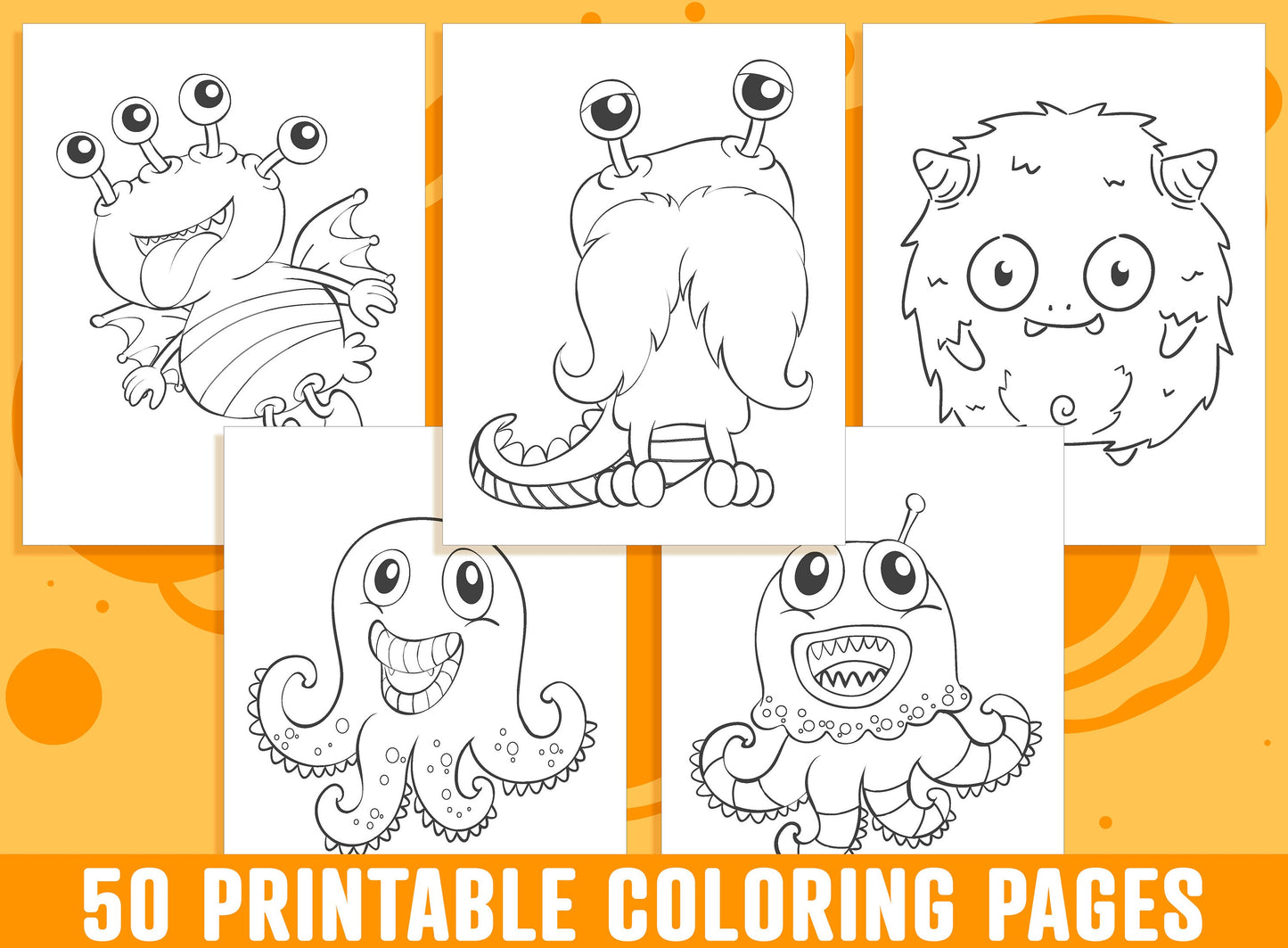 Monster Coloring Pages - 50 Printable Monster Coloring Pages for Kids, Boys, Girls, Teens. Monster Party Activity - Instant Download.
