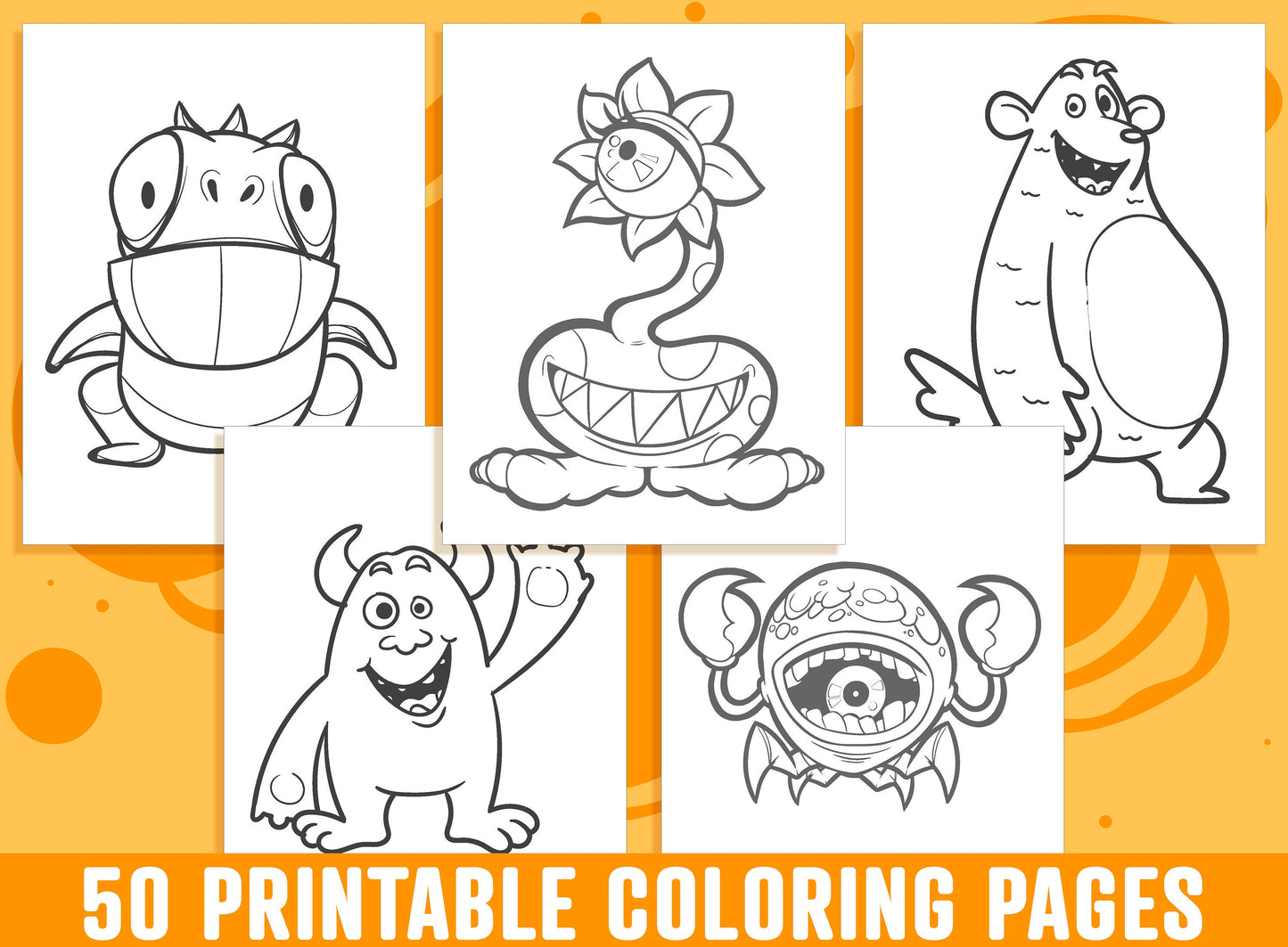 Monster Coloring Pages - 50 Printable Monster Coloring Pages for Kids, Boys, Girls, Teens. Monster Party Activity - Instant Download.