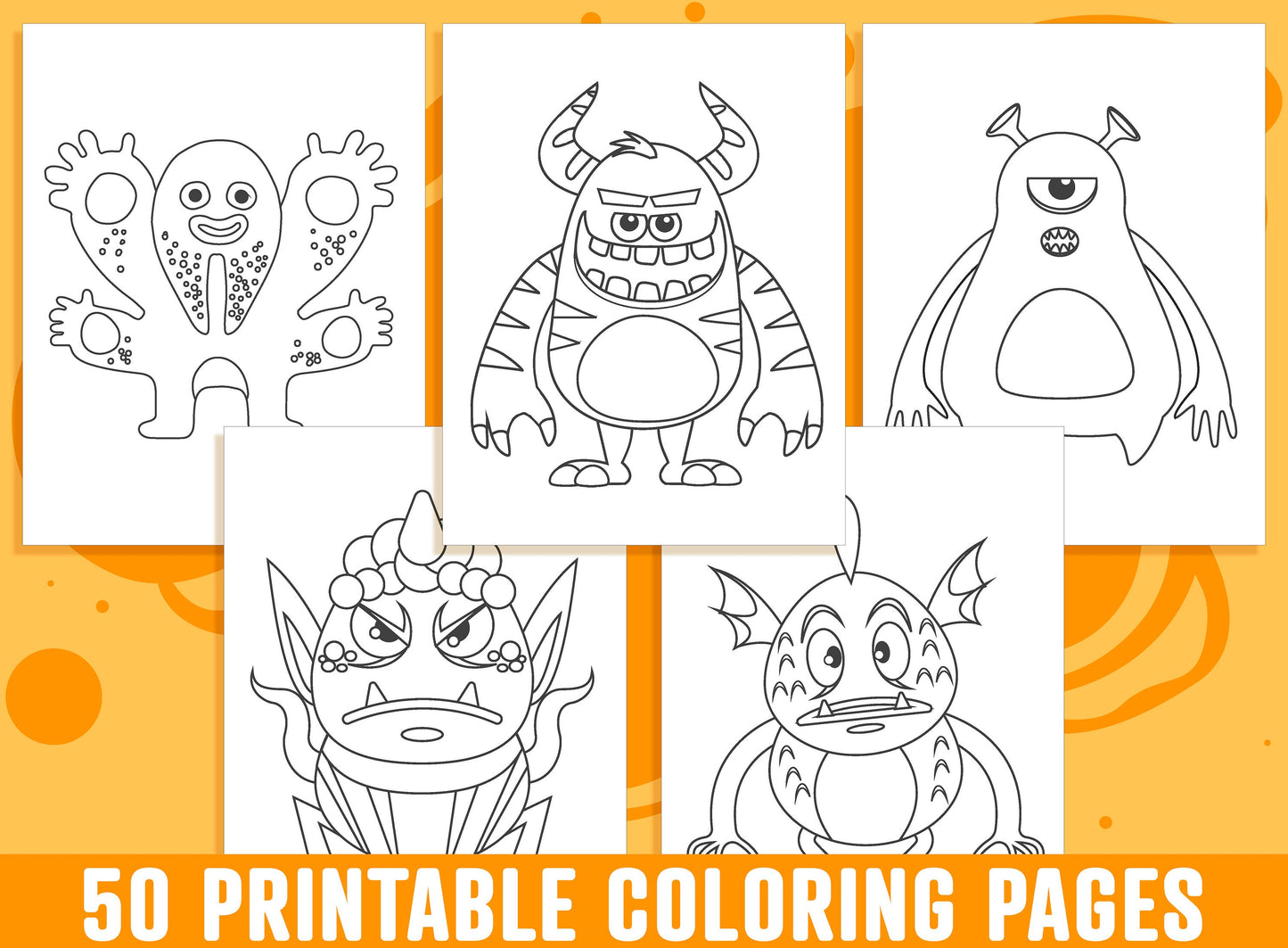 Monster Coloring Pages - 50 Printable Monster Coloring Pages for Kids, Boys, Girls, Teens. Monster Party Activity - Instant Download.