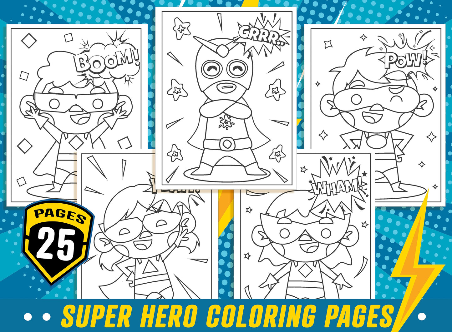 Super Hero Coloring Pages, 25 Printable Super Hero Coloring Pages for Kids, Boys, Girls & Teens. Super Hero Party Activity, Kids Super Hero