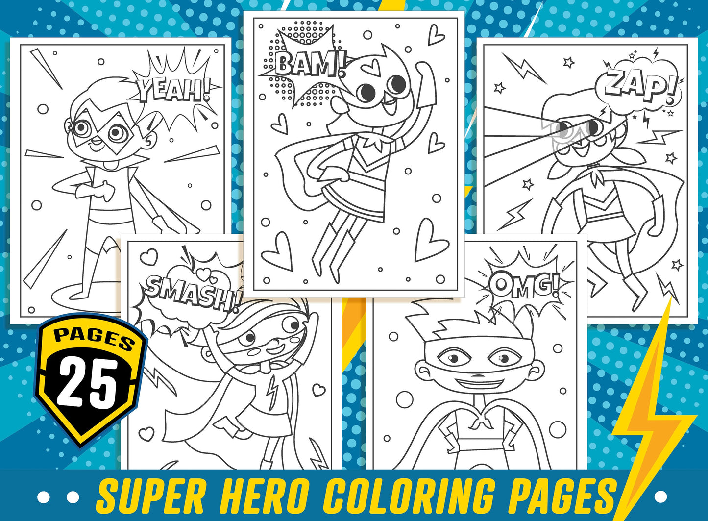 Super Hero Coloring Pages, 25 Printable Super Hero Coloring Pages for Kids, Boys, Girls & Teens. Super Hero Party Activity, Kids Super Hero