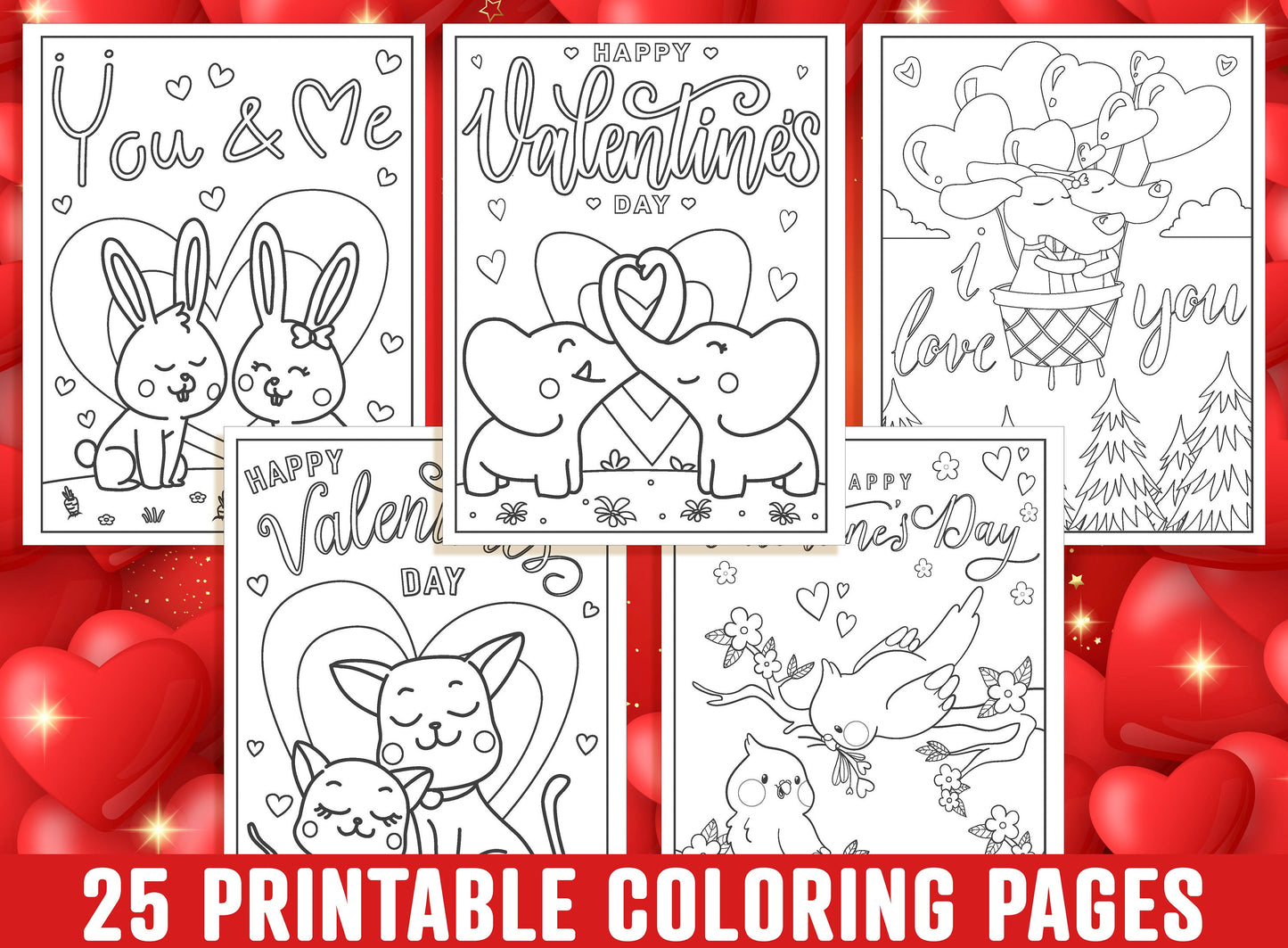 Valentine's Day Coloring Pages, 25 Printable Valentine Coloring Pages for Kids, Boys, Girls, Teens, Adults, Valentine Party Activity.