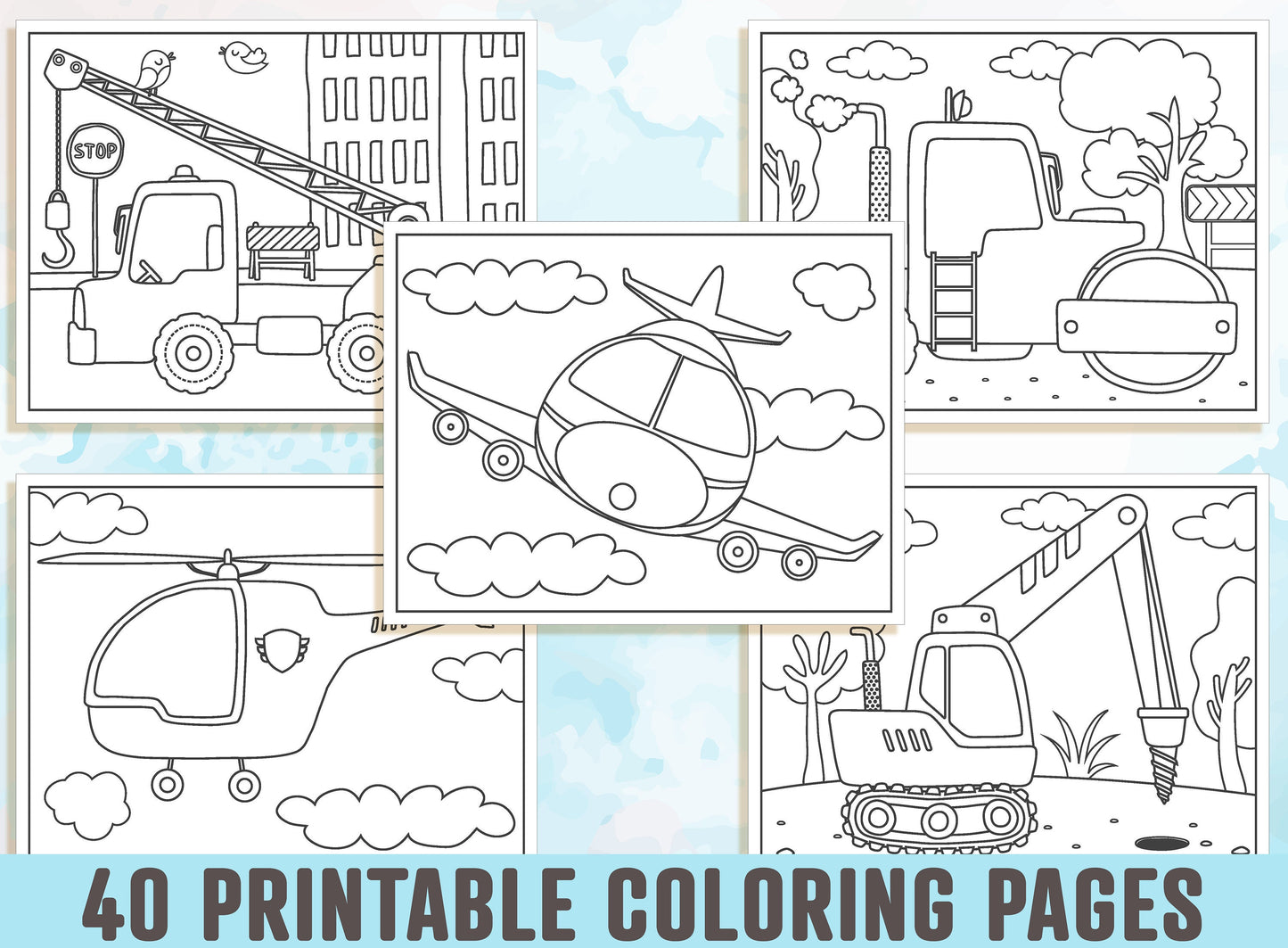Vehicle Coloring Pages - 40 Printable Vehicle Coloring Pages for Kids, Boys, Girls, & Teens. Vehicle Party Activity, Instant Download.