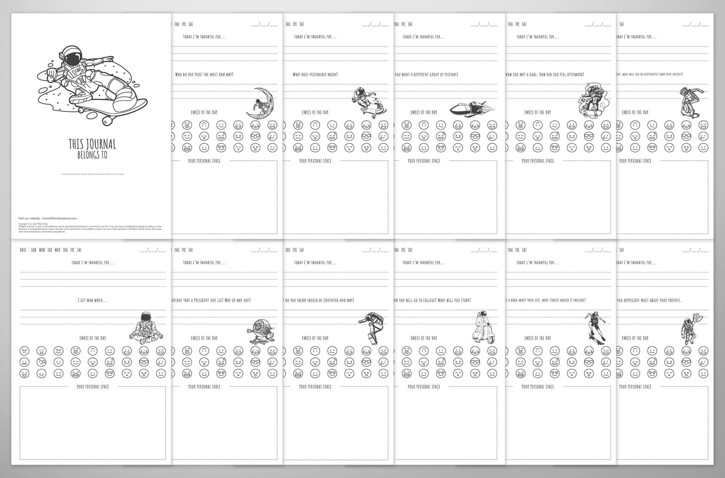 Gratitude Journal for Teens. Printable PDF in A4, A5, US Trade, US Letter Sizes. 128 Pages, Each page Not the same, Instant Download.