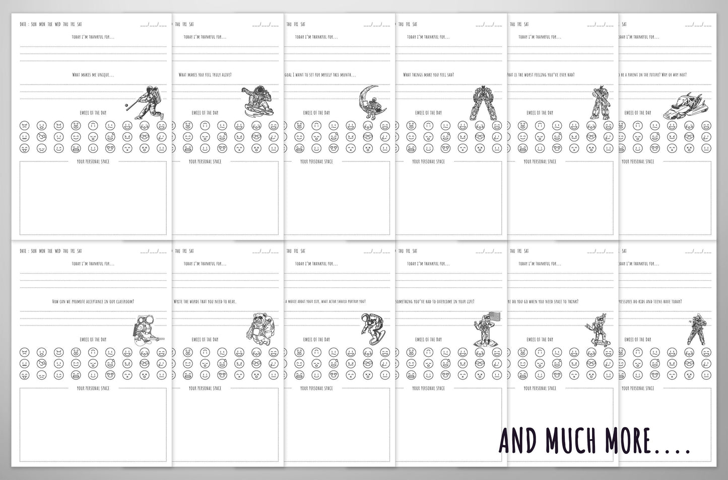 Gratitude Journal for Teens. Printable PDF in A4, A5, US Trade, US Letter Sizes. 128 Pages, Each page Not the same, Instant Download.