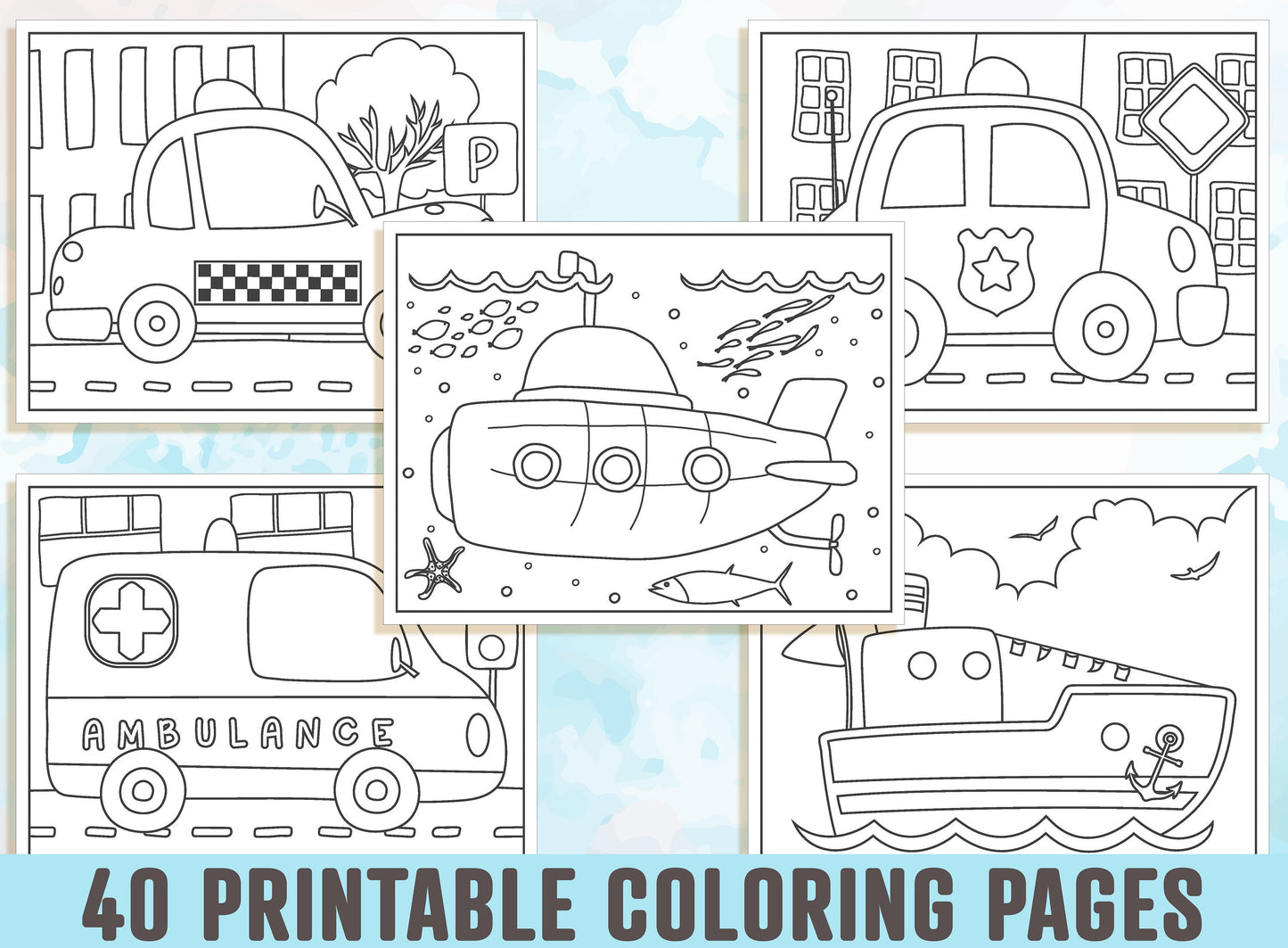 Vehicle Coloring Pages - 40 Printable Vehicle Coloring Pages for Kids, Boys, Girls, & Teens. Vehicle Party Activity, Instant Download.