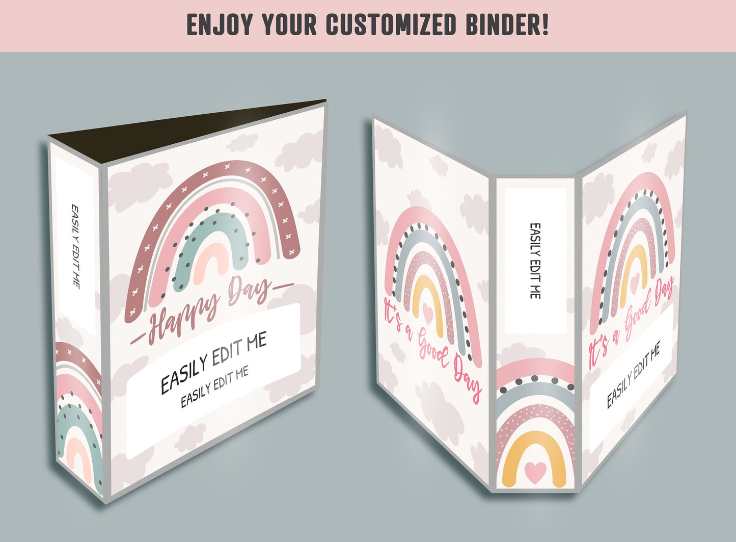 Binder Cover Printable, 10 Covers+Spines, Printable, Editable, Teacher, Kids, School Binder, Planner Cover, Binder Cover Insert : Rainbow