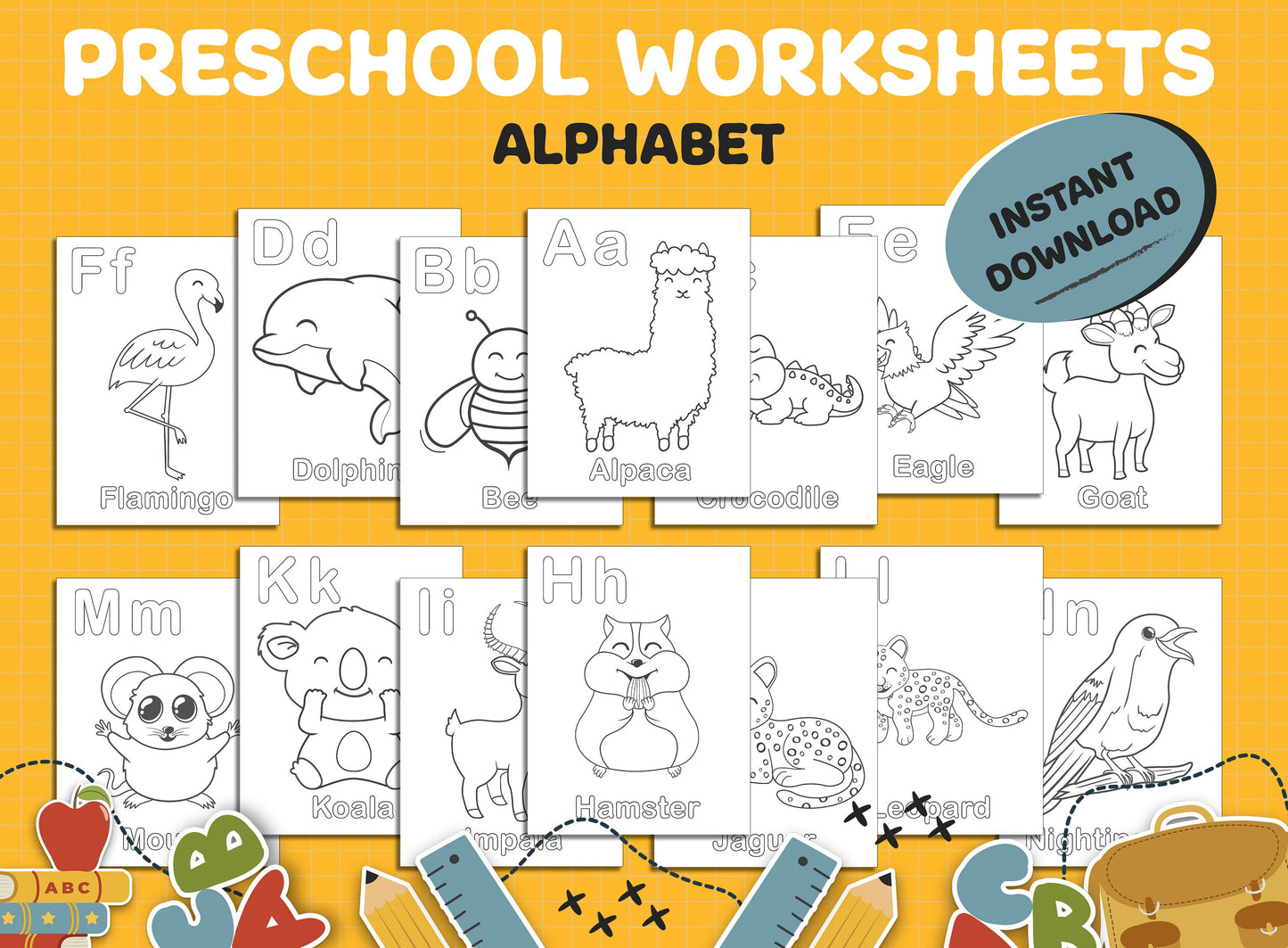 Preschool Worksheets 100+26 Printable Worksheets, Kids Activities, Preschool Learning, Alphabet, Tracing, Numbers, Shapes, Toddler Workbook.