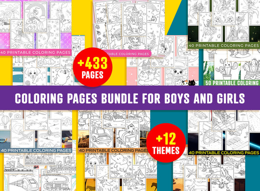 Coloring Pages Bundle For Boys & Girls, Over 12 Themes, 433 Printable Coloring Pages for Kids, Boys and Girls, Save Big - Instant Download.