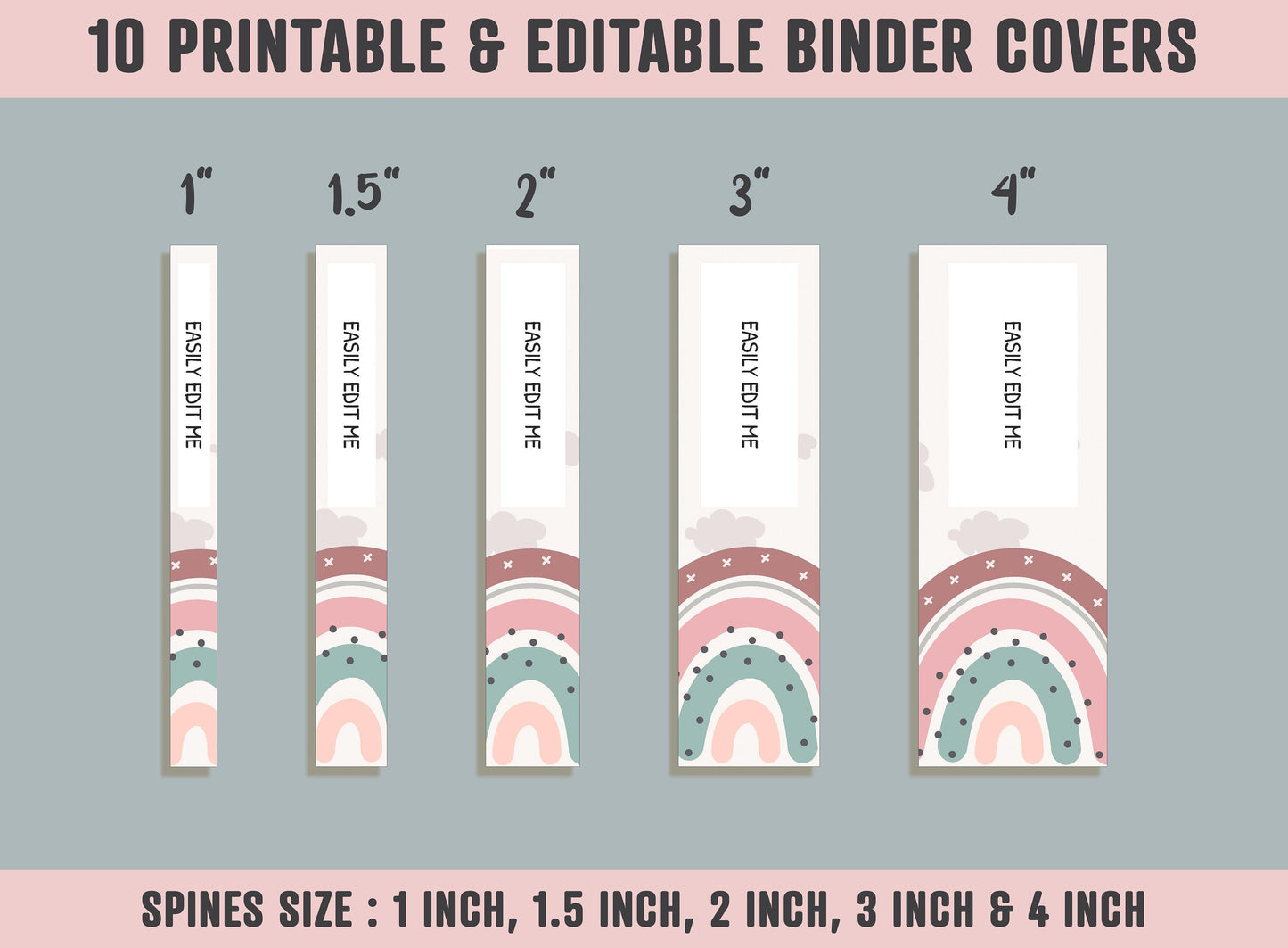 Binder Cover Printable, 10 Covers+Spines, Printable, Editable, Teacher, Kids, School Binder, Planner Cover, Binder Cover Insert : Rainbow