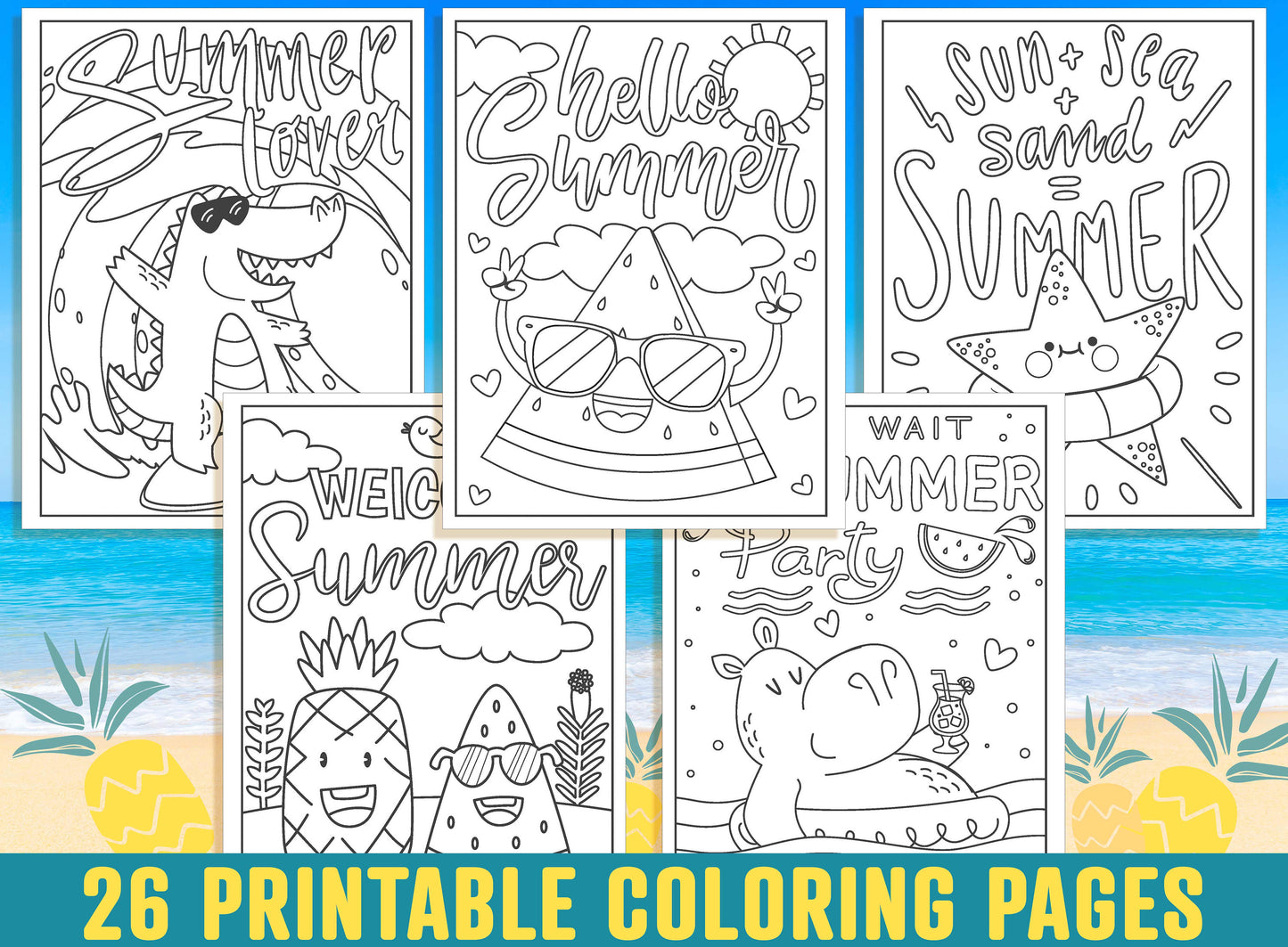 Summer Coloring Pages, 26 Printable Summer Holiday Coloring Pages for Kids, Boys, Girls, Teens, Adults, Summer Activities, Fun Coloring Book