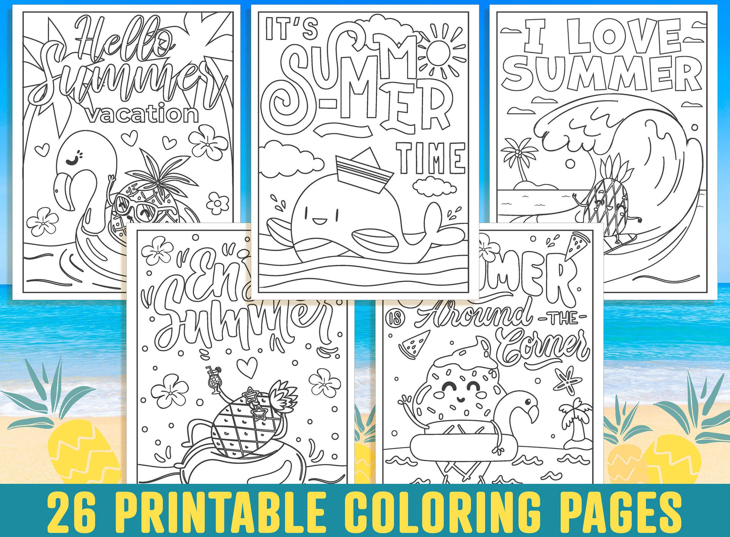 Summer Coloring Pages, 26 Printable Summer Holiday Coloring Pages for Kids, Boys, Girls, Teens, Adults, Summer Activities, Fun Coloring Book