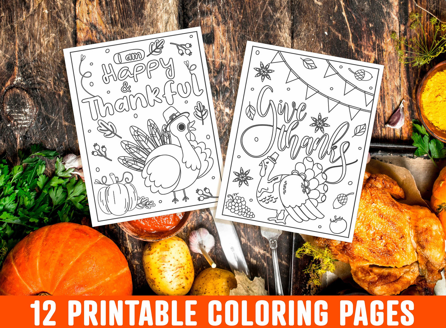 Thanksgiving Coloring Pages, Printable Thanksgiving Coloring Book/Placemat for Kids Boys & Girls Teens Adults, Party Activity, Fall Coloring