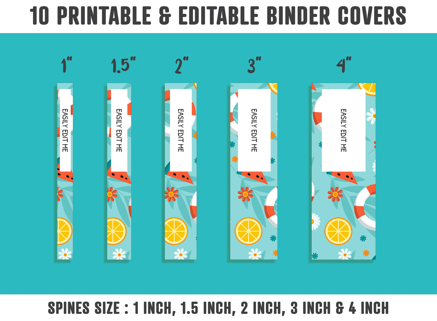 Binder Cover Template, 10 Printable/Editable Binder Covers+Spines, Planner Insert, Teacher/School/Nursing/Personalized Binder Cover: Summer