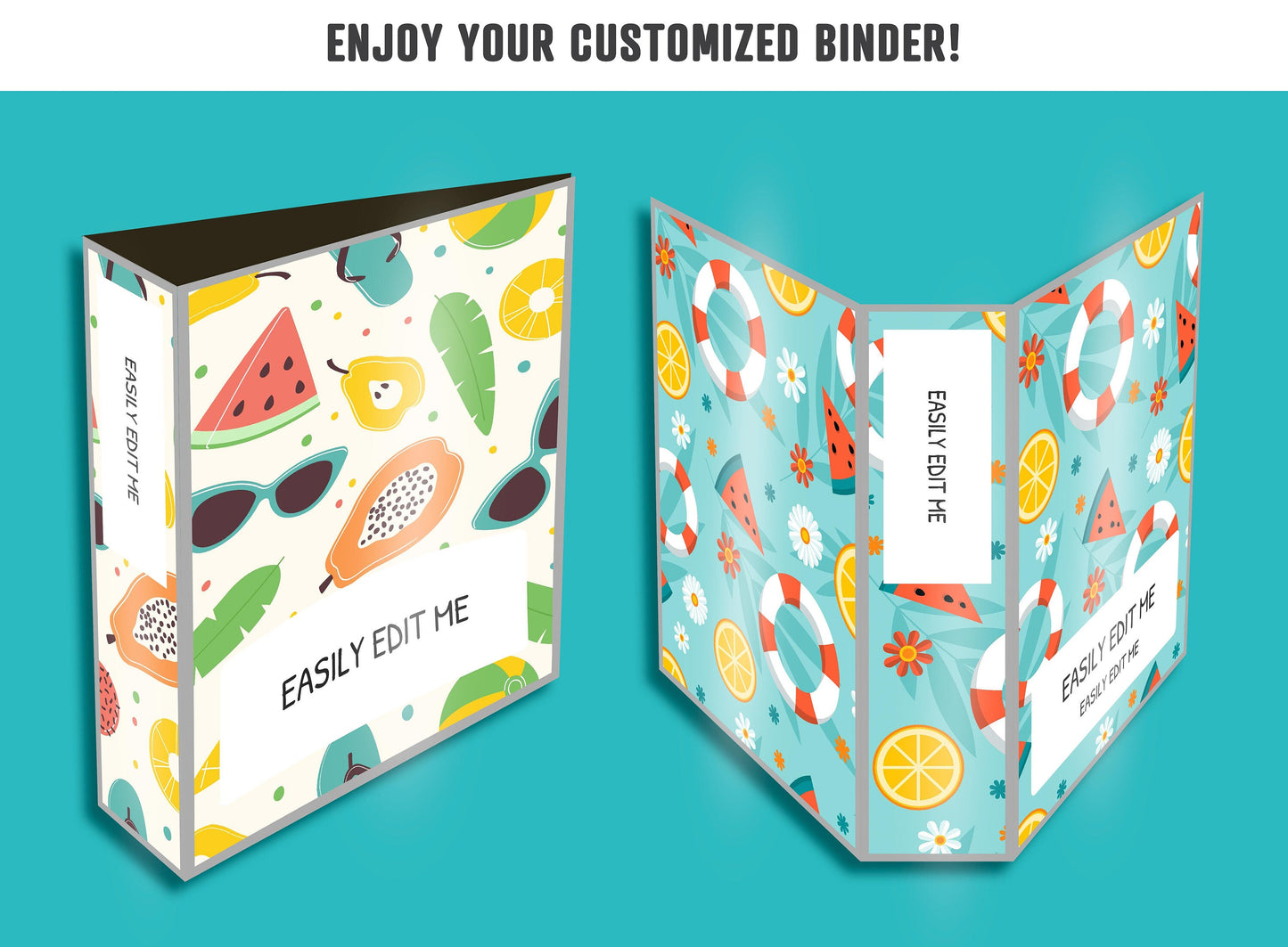 Binder Cover Template, 10 Printable/Editable Binder Covers+Spines, Planner Insert, Teacher/School/Nursing/Personalized Binder Cover: Summer