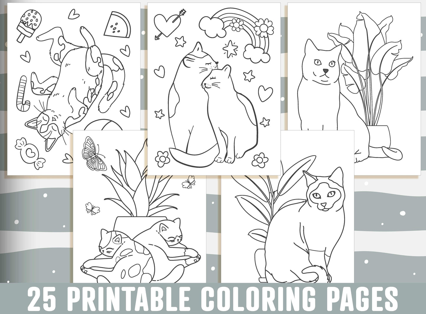 Cat Coloring Pages, 25 Printable Cat Coloring Pages for Kids, Boys, Girls, Teens, Adults. Kitten Birthday Party Activity, Instant Download