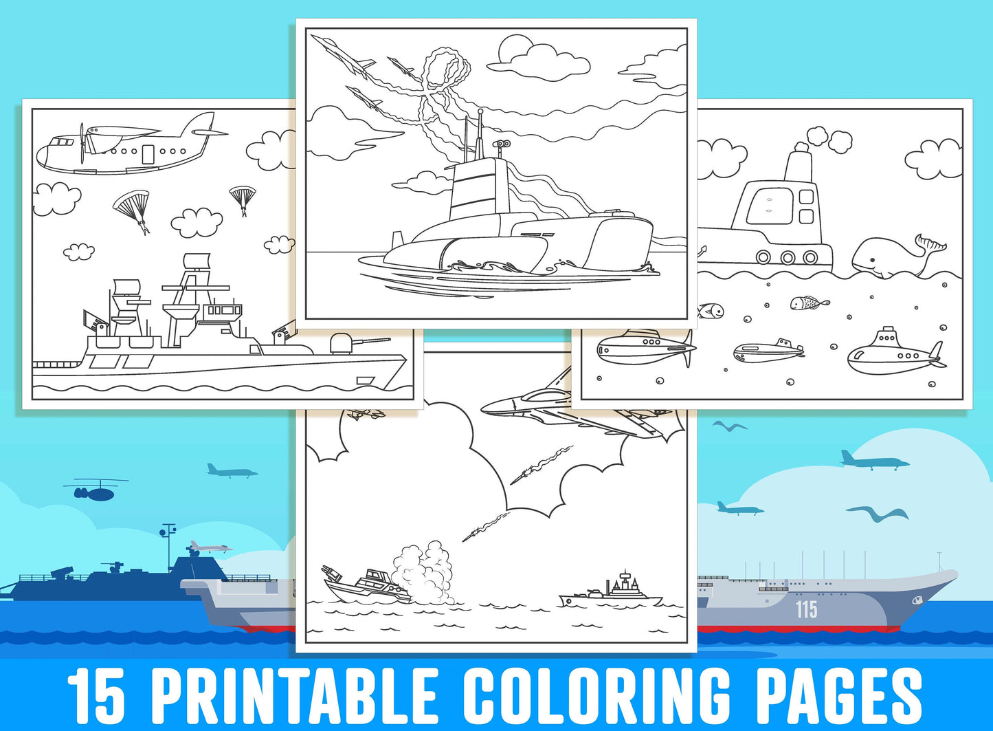 Navy Coloring Pages - 15 Printable US Navy Coloring Pages for Kids, Boys, Girls, Teens, Adults. Navy Party Activity, PDF, Instant Download.